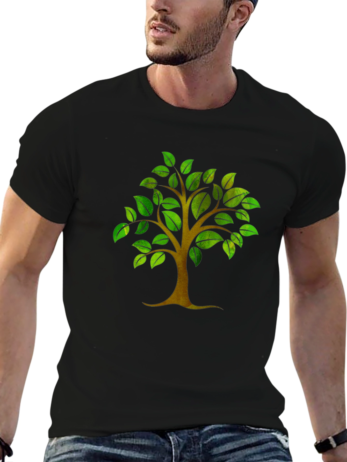 Nature Tree Graphic Print Mens Black T-Shirt