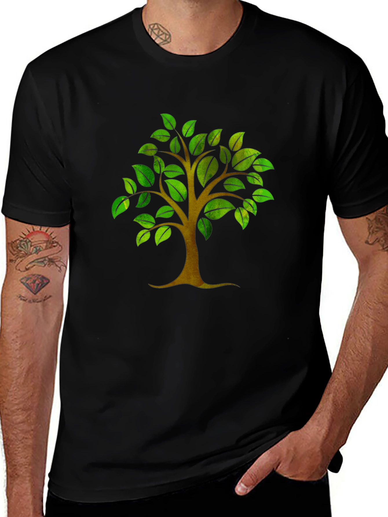 Nature Tree Graphic Print Mens Black T-Shirt