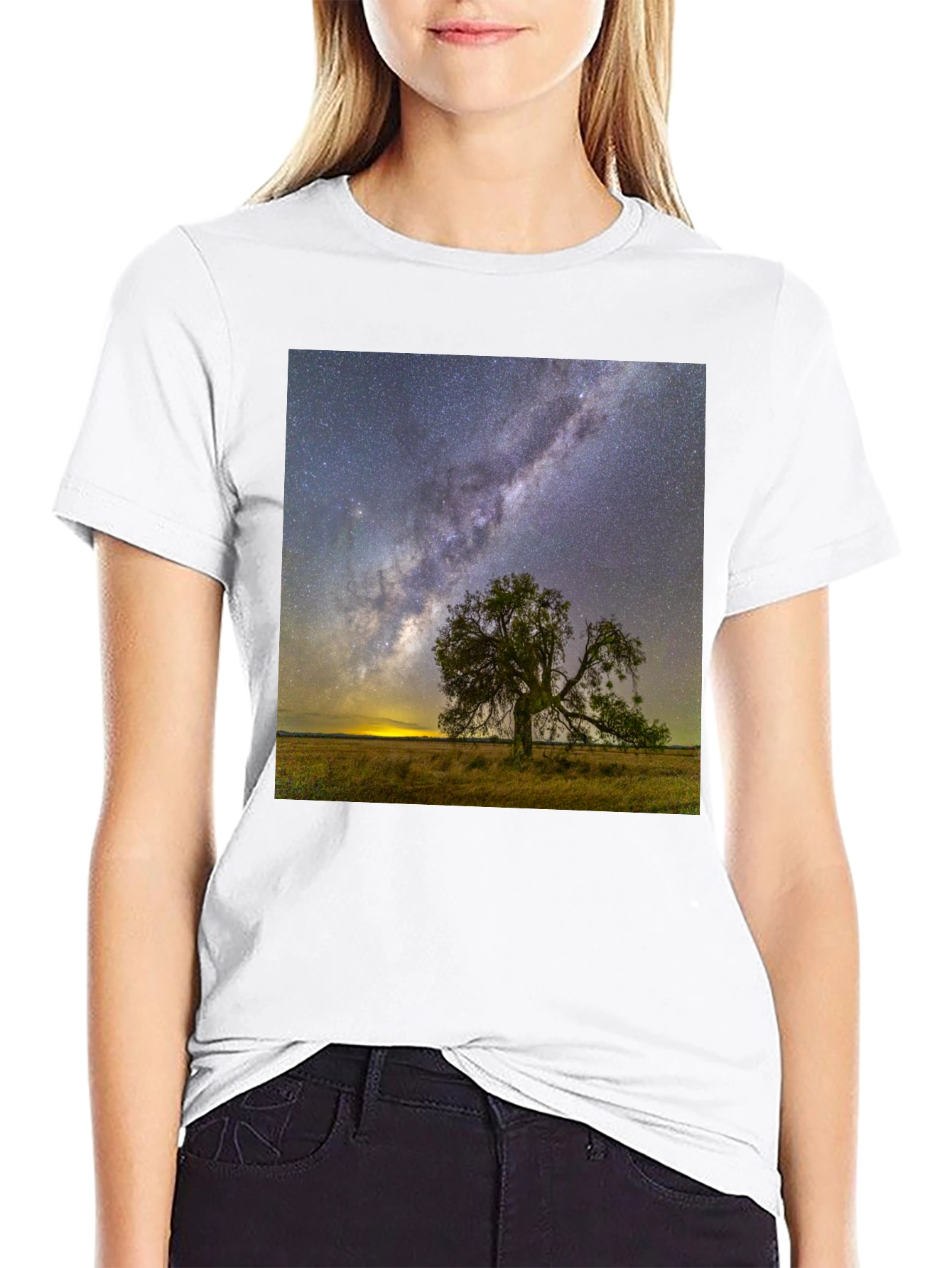 Starry Night Tree Graphic Tee - Unique Design