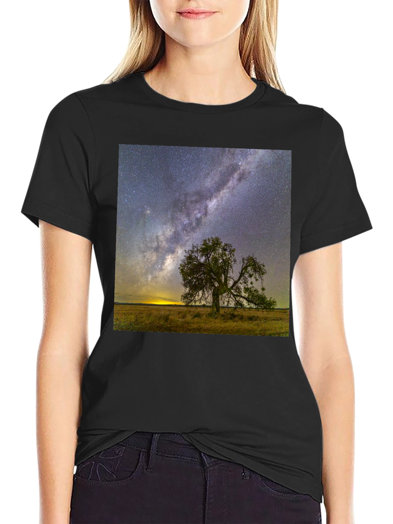 Starry Night Tree Graphic Tee - Unique Design