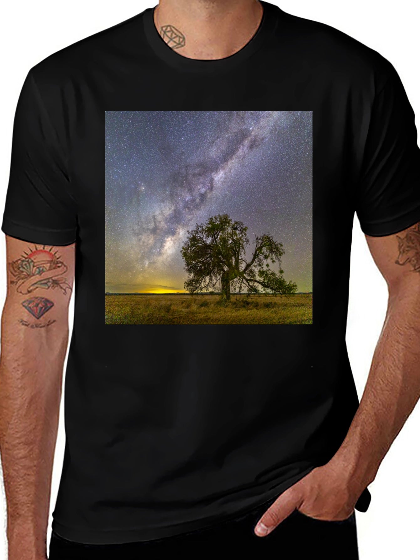 Starry Night Tree Graphic Tee - Unique Design