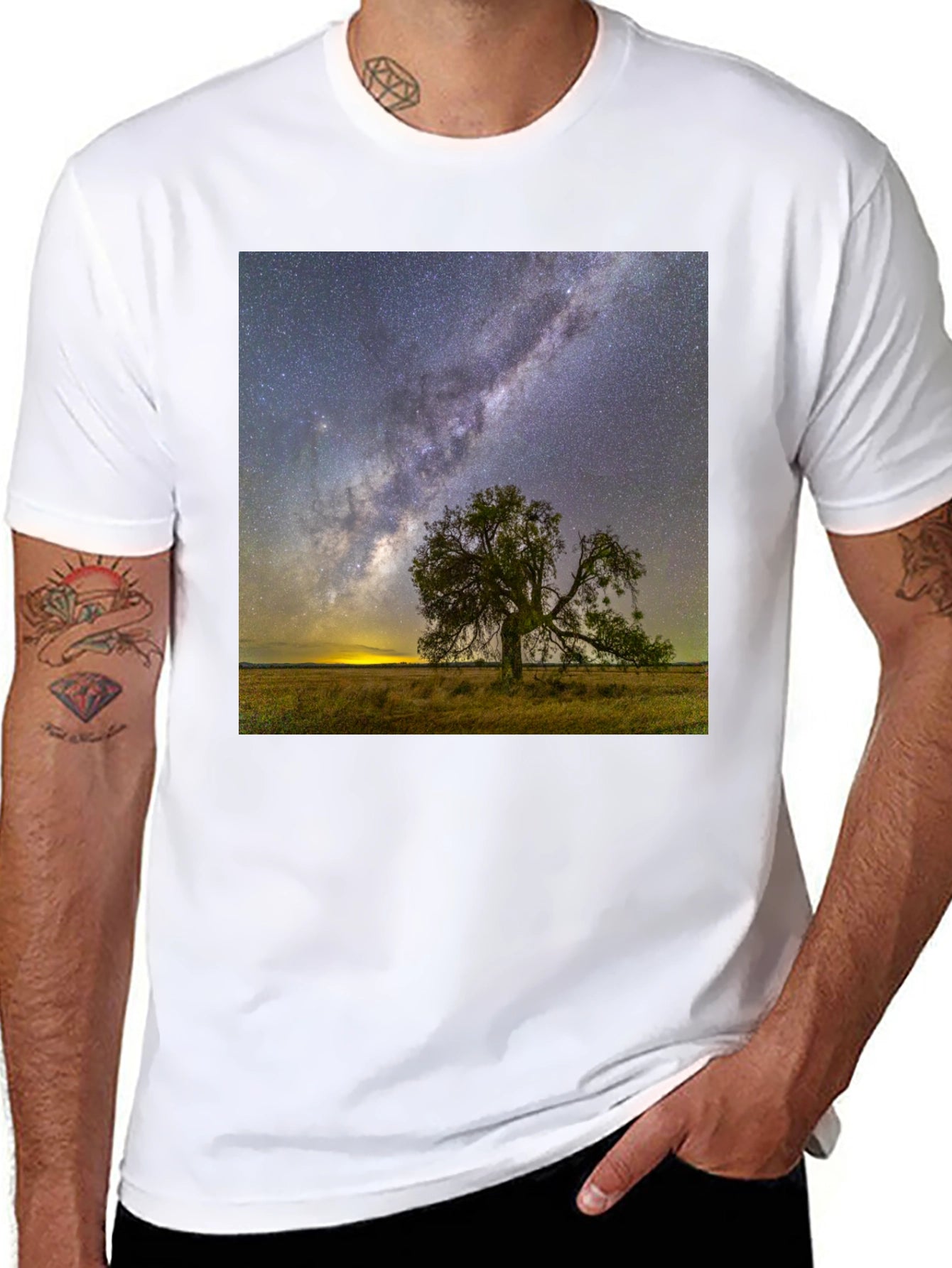 Starry Night Tree Graphic Tee - Unique Design