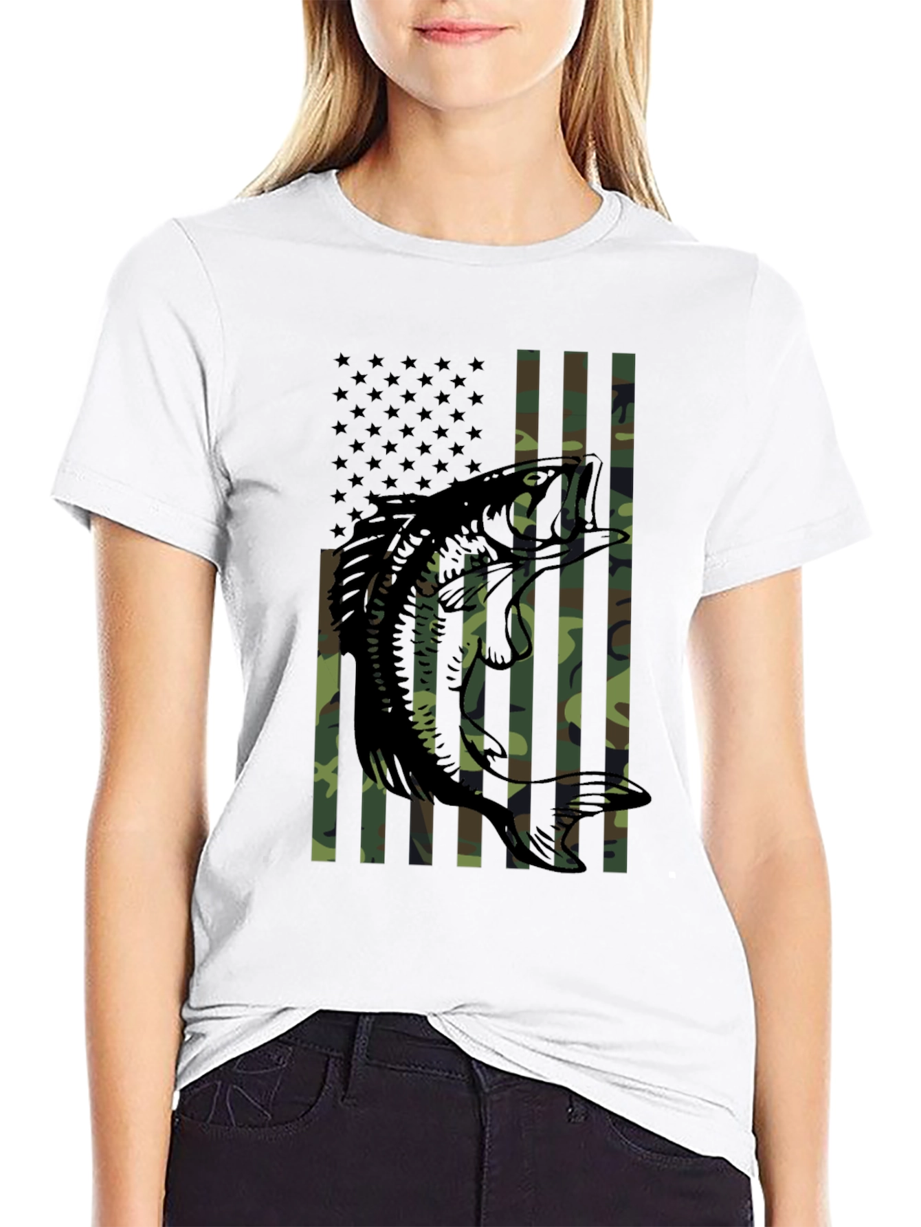 Bass Fishing Camo Flag T-Shirt