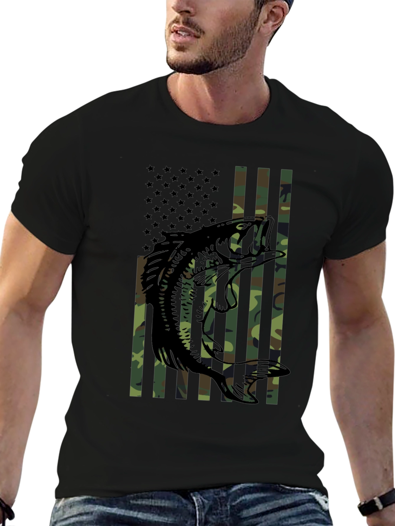 Bass Fishing Camo Flag T-Shirt