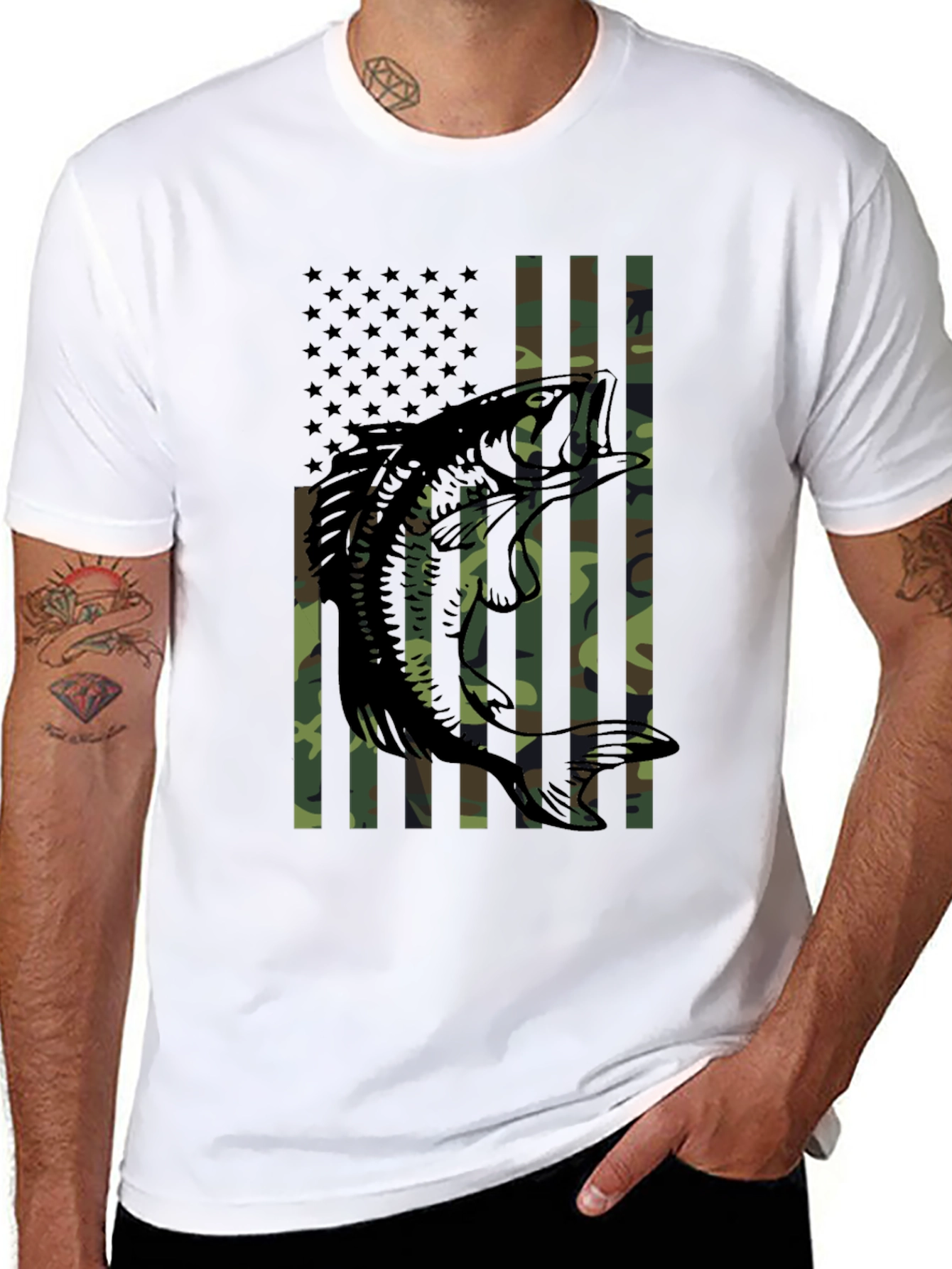 Bass Fishing Camo Flag T-Shirt