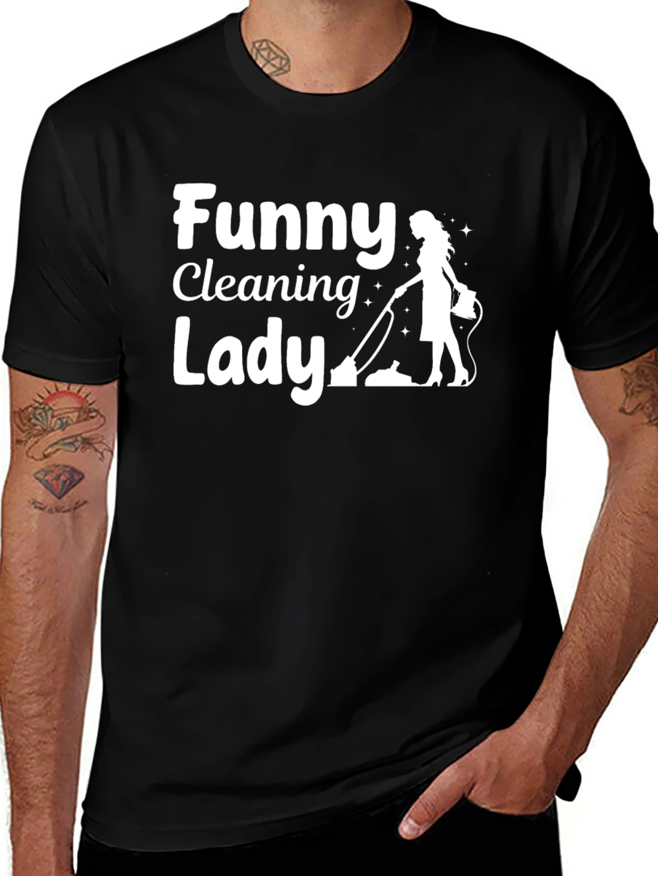 Funny Cleaning Lady T-Shirt - Black Cotton Tee