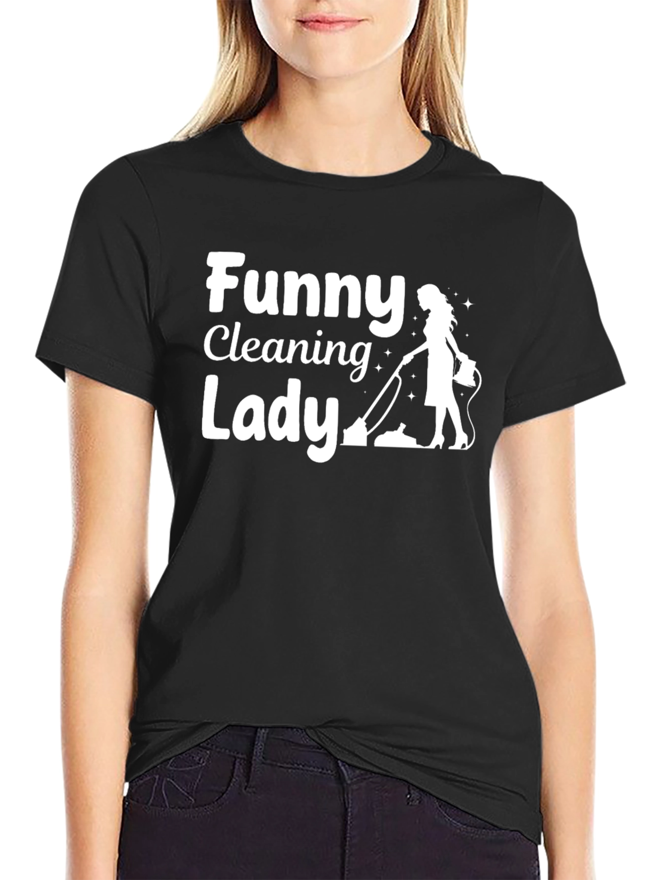 Funny Cleaning Lady T-Shirt - Black Cotton Tee