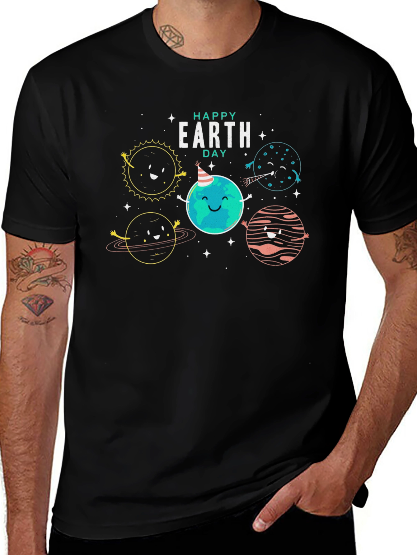 Happy Earth Day Graphic Tee - Black Cotton Blend