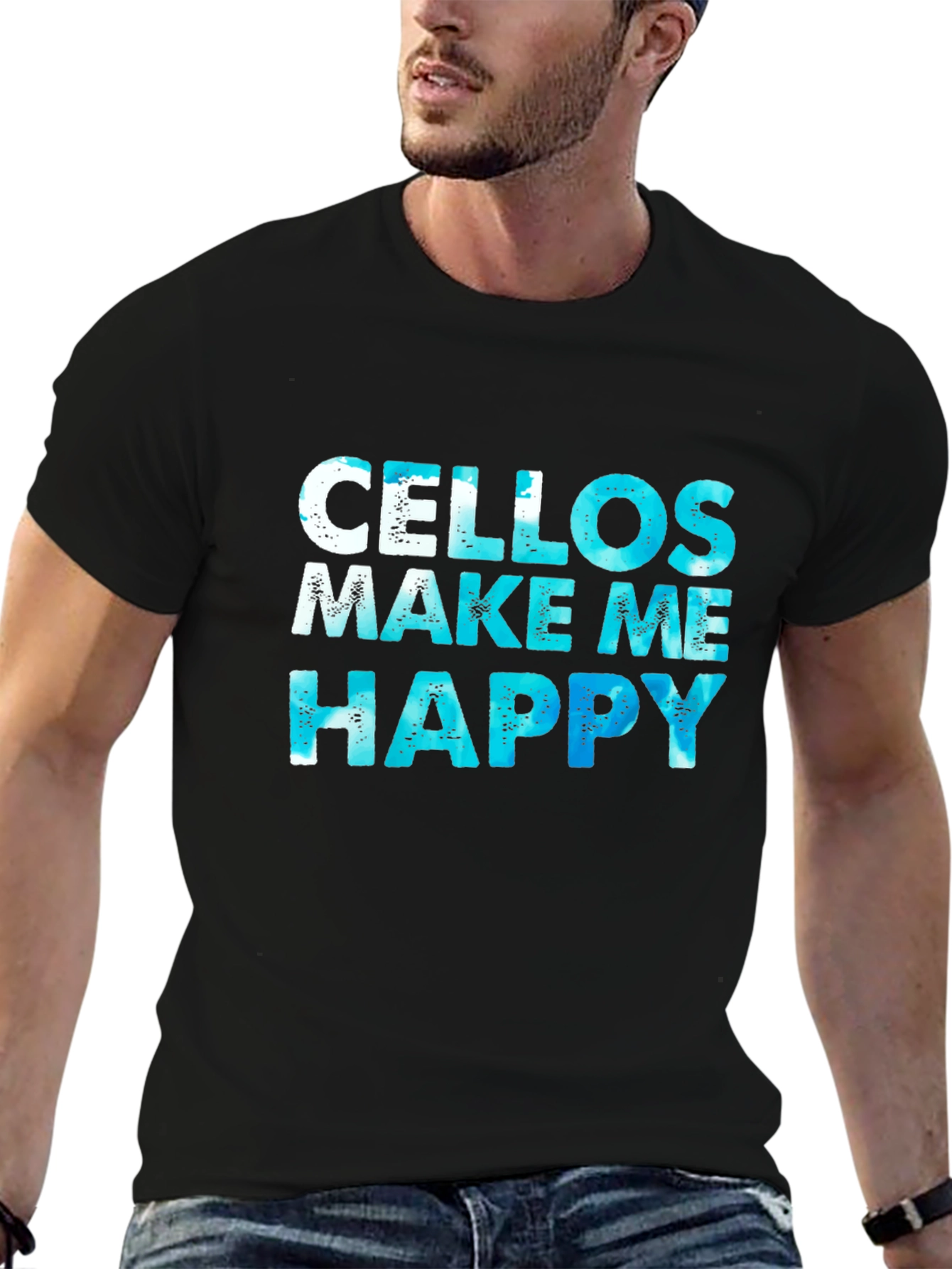 Cellos Make Me Happy Black Graphic T-Shirt