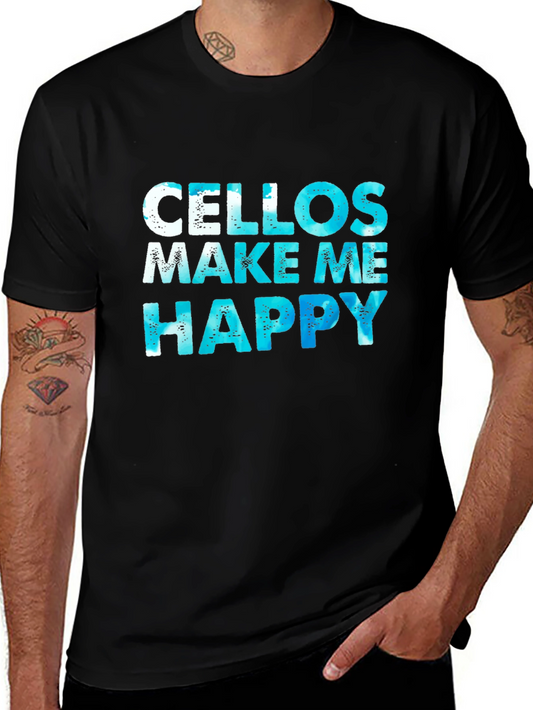 Cellos Make Me Happy Black Graphic T-Shirt