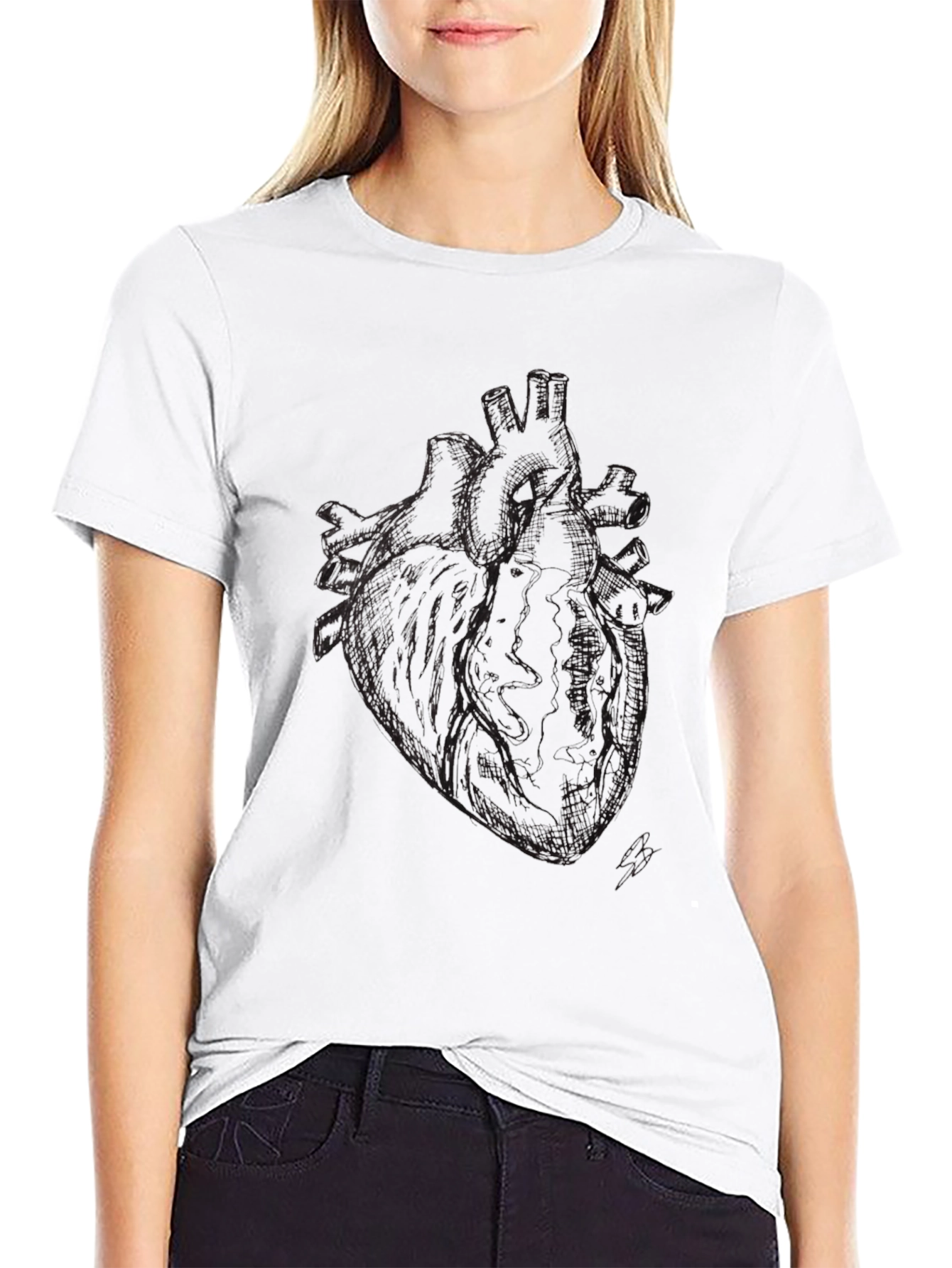 Anatomical Heart Print Black T-Shirt