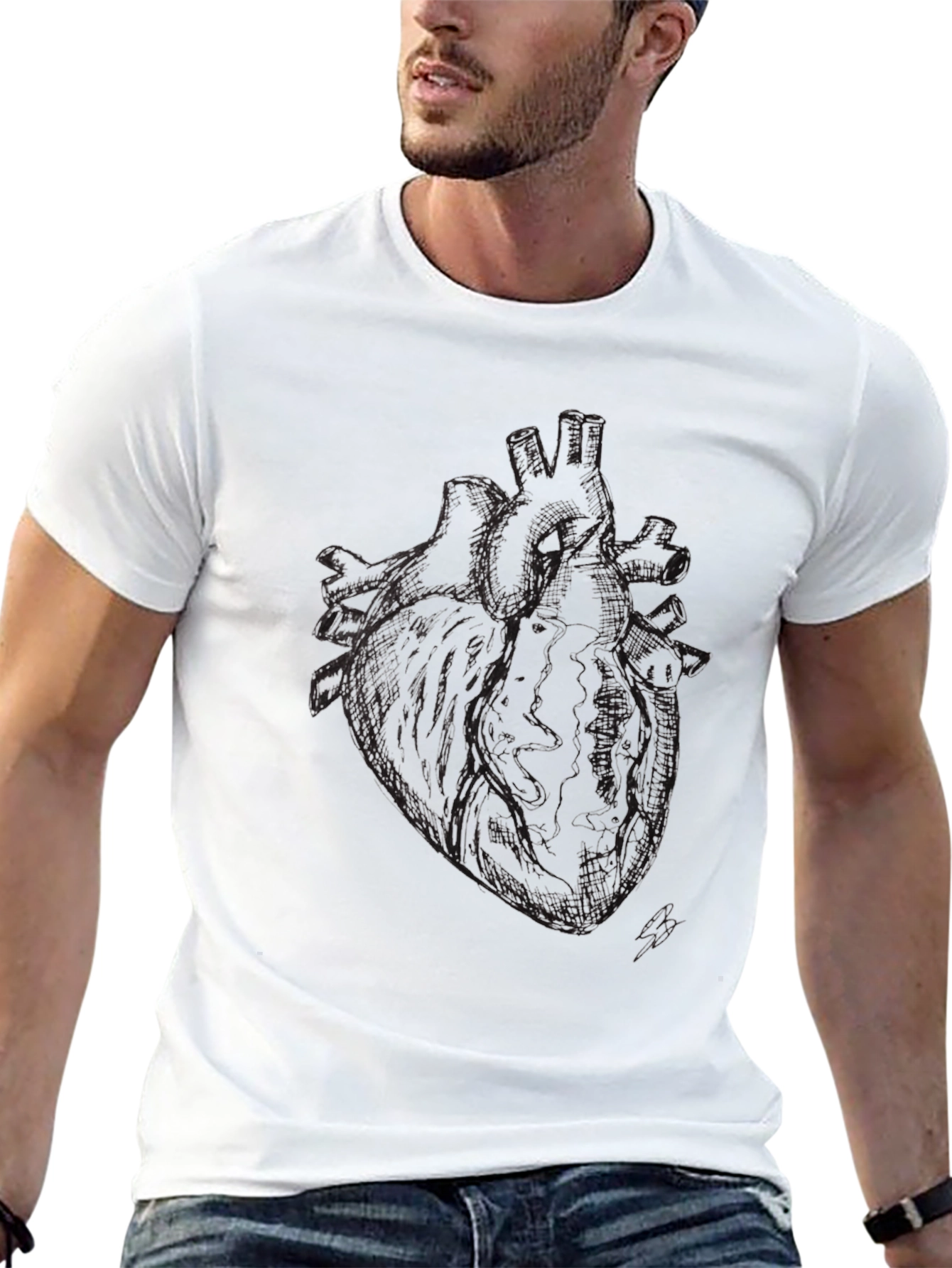 Anatomical Heart Print Black T-Shirt