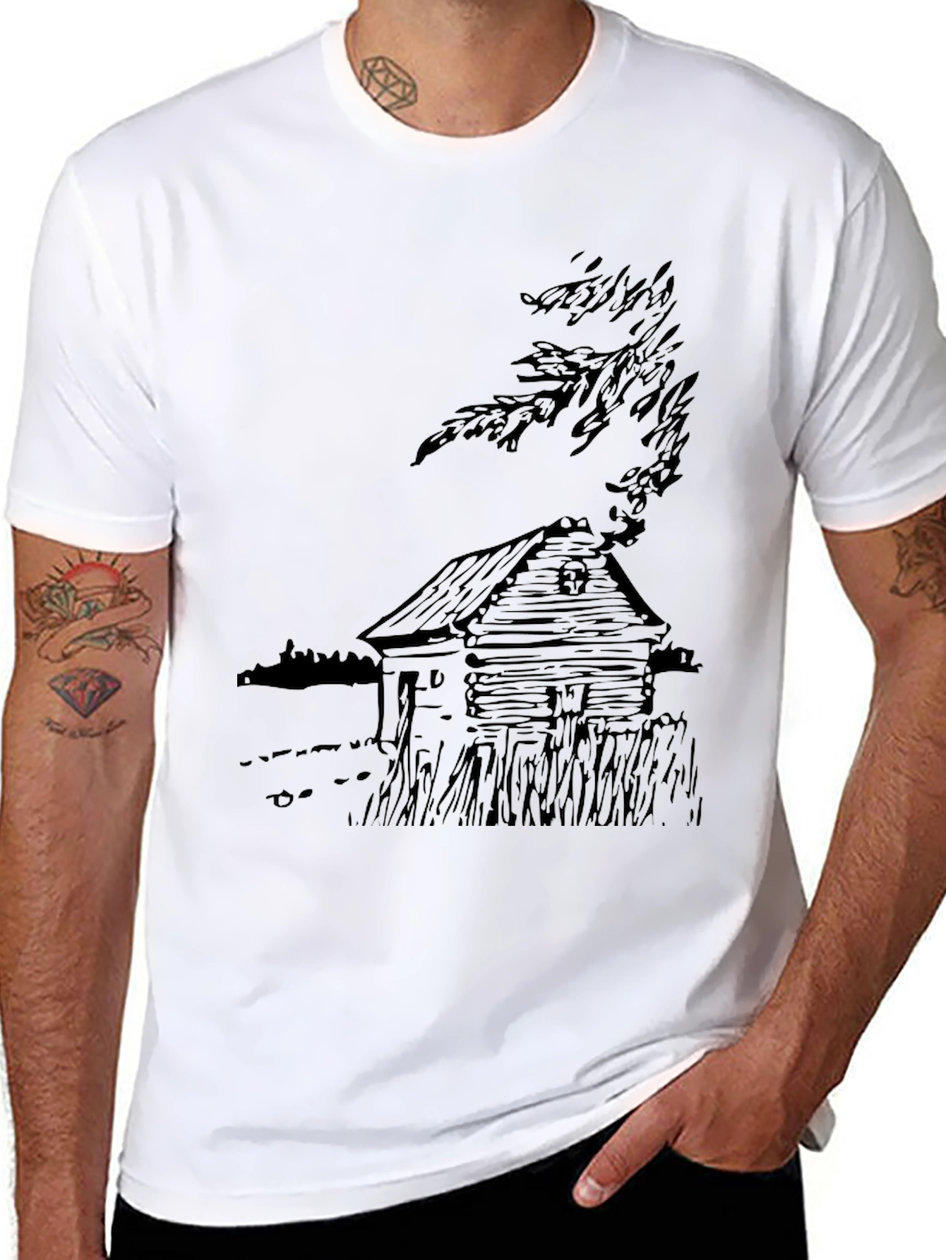 Cabin Sketch Black T-Shirt