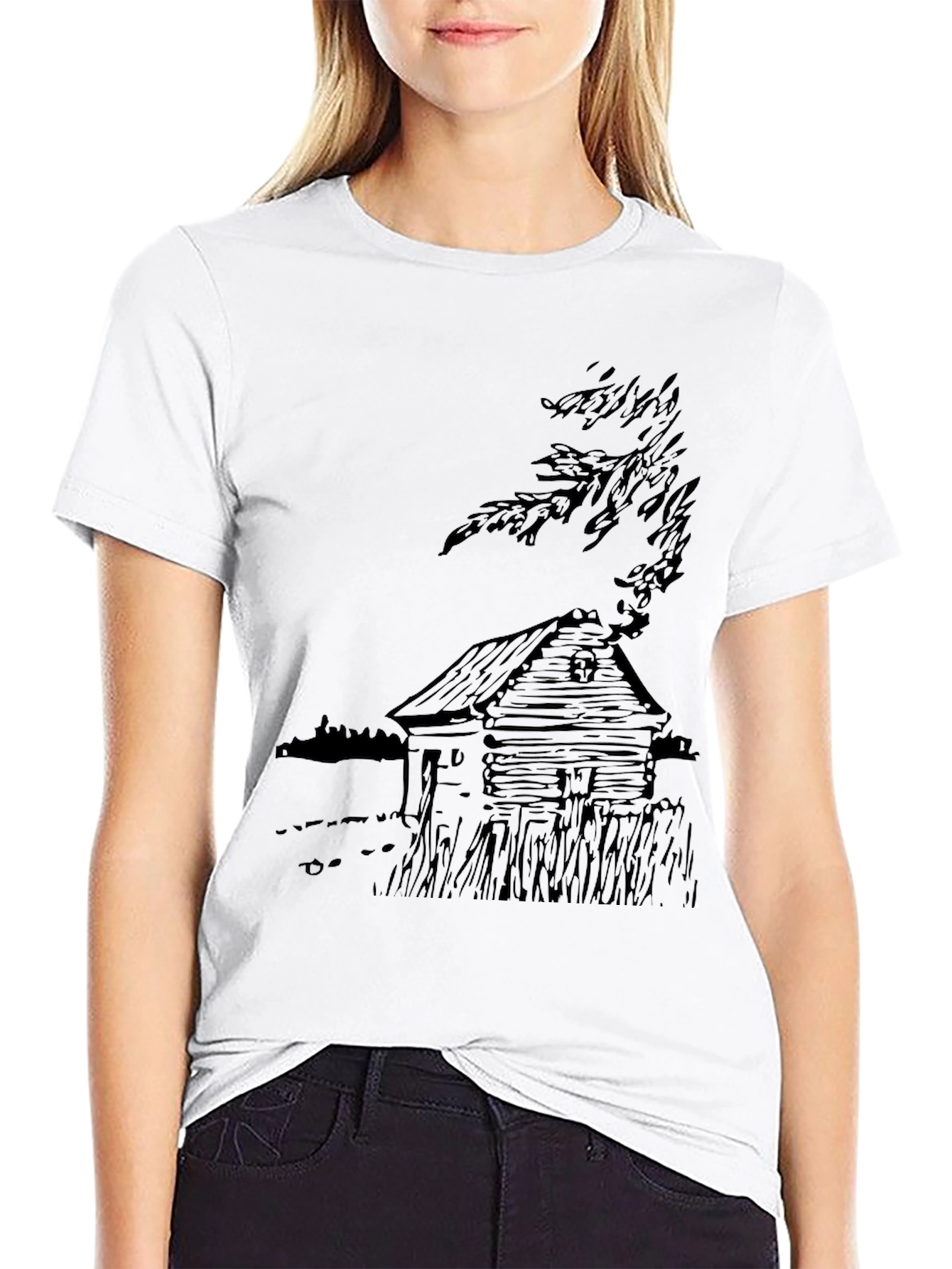 Cabin Sketch Black T-Shirt