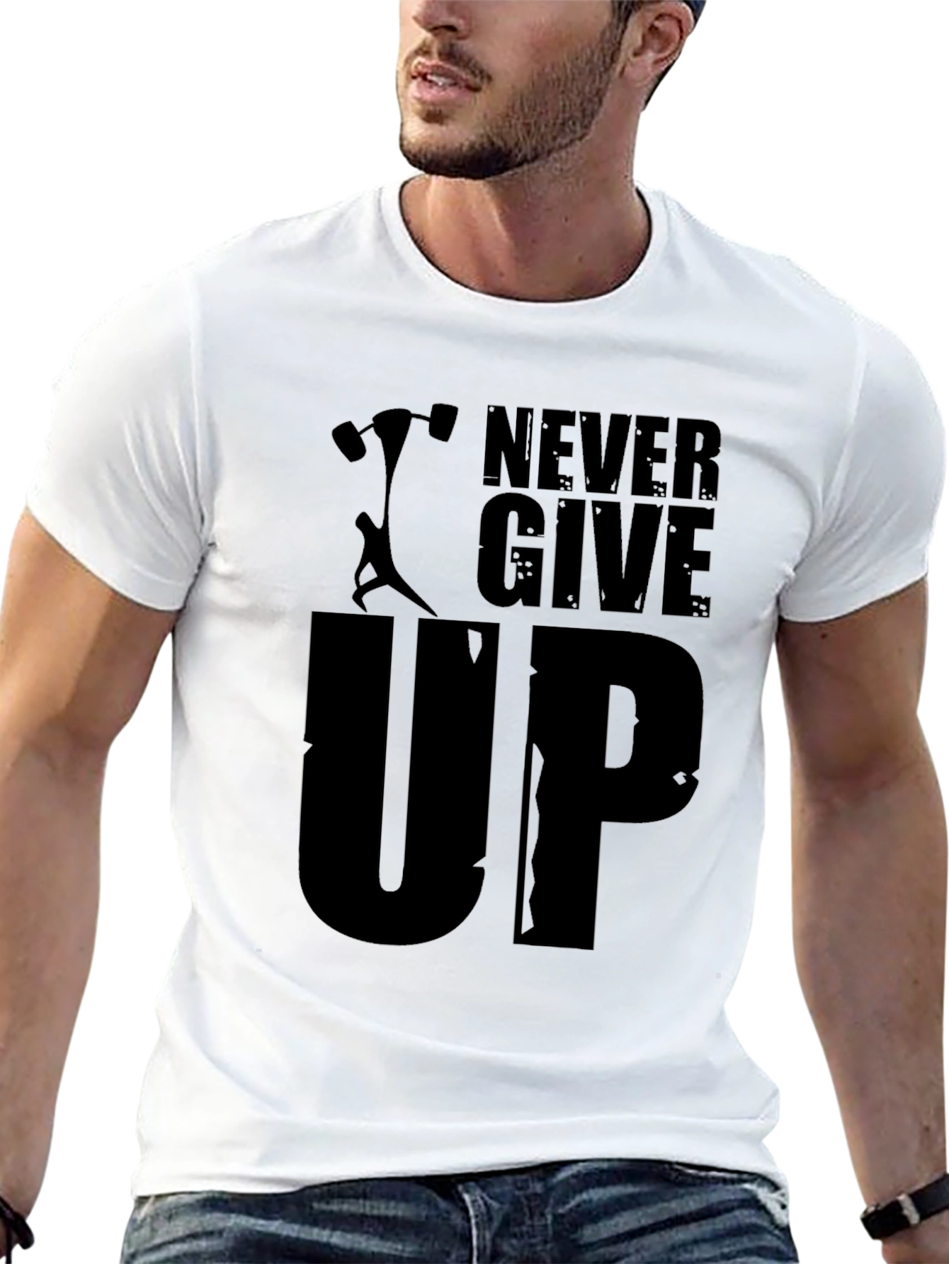Never Give Up Black Graphic Tee