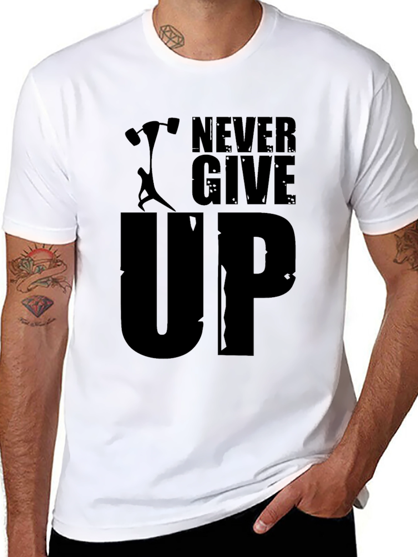 Never Give Up Black Graphic Tee