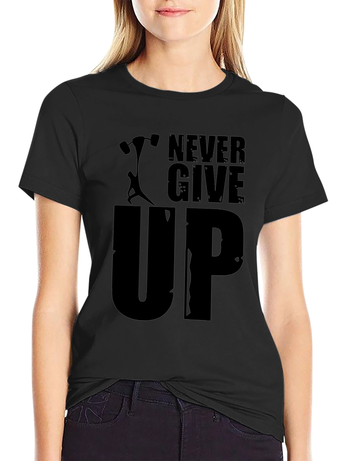 Never Give Up Black Graphic Tee