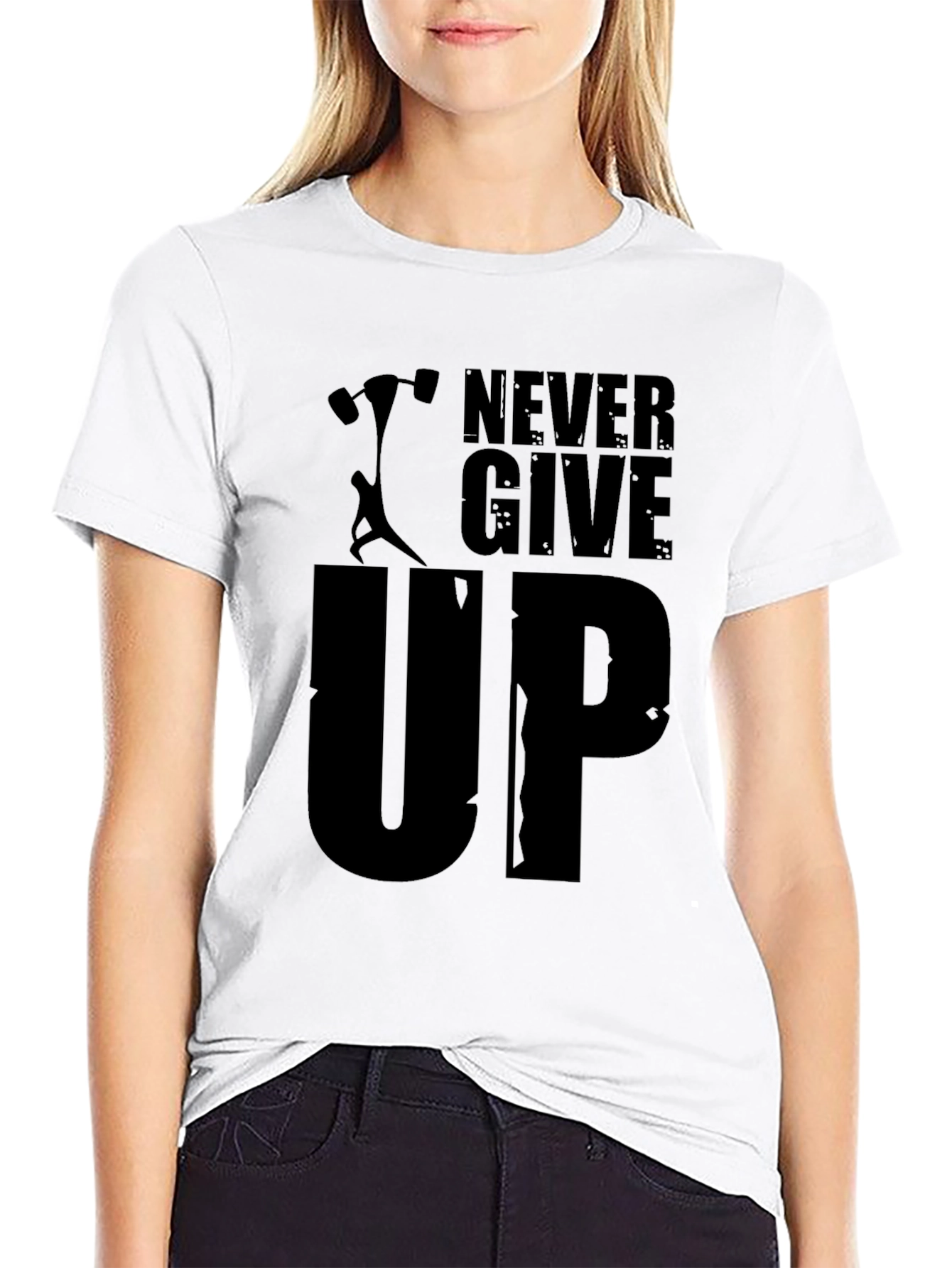 Never Give Up Black Graphic Tee