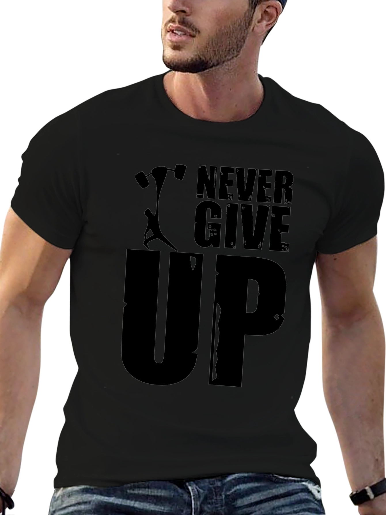 Never Give Up Black Graphic Tee