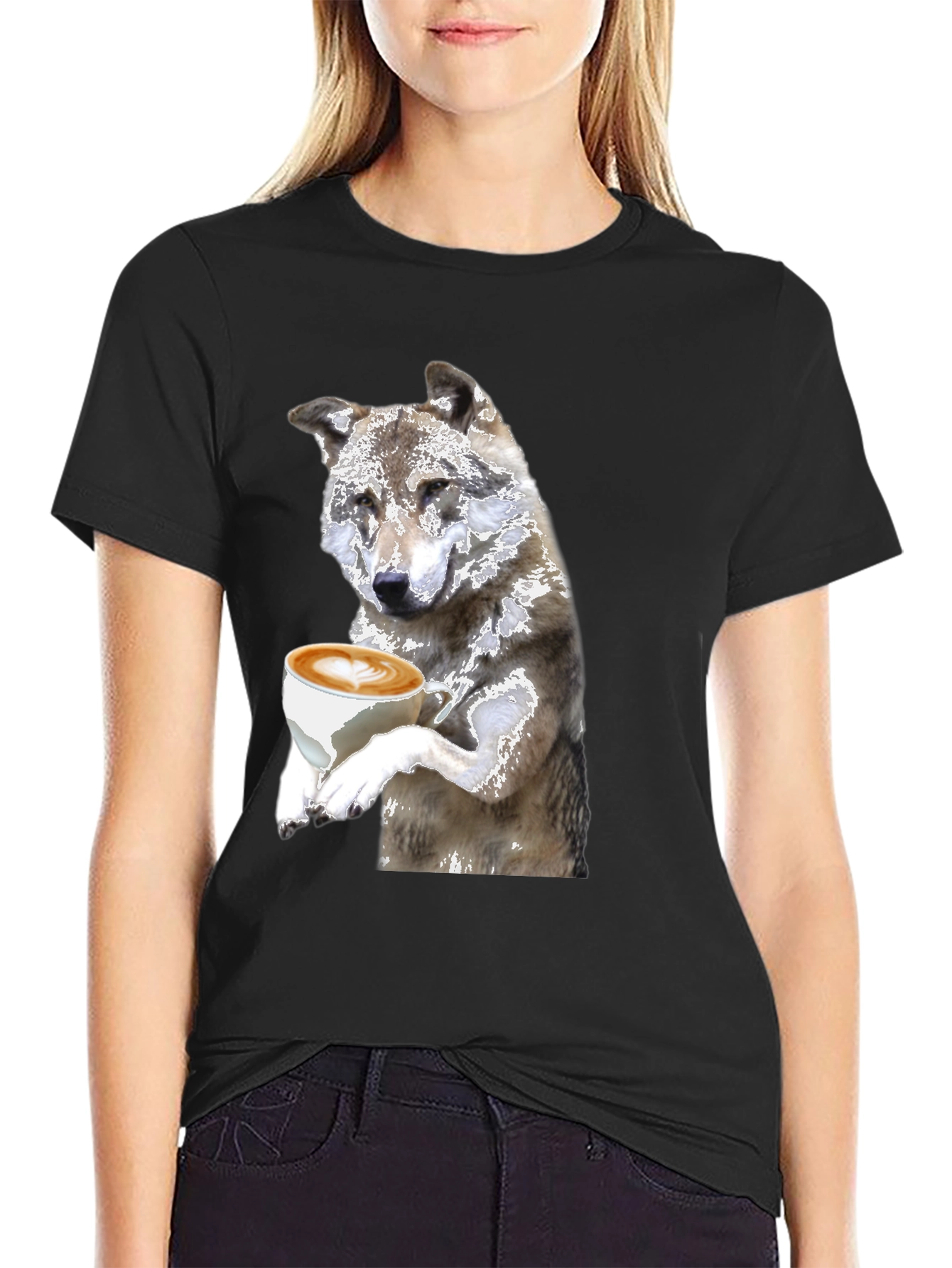 Wolf Latte Art T-Shirt - Black