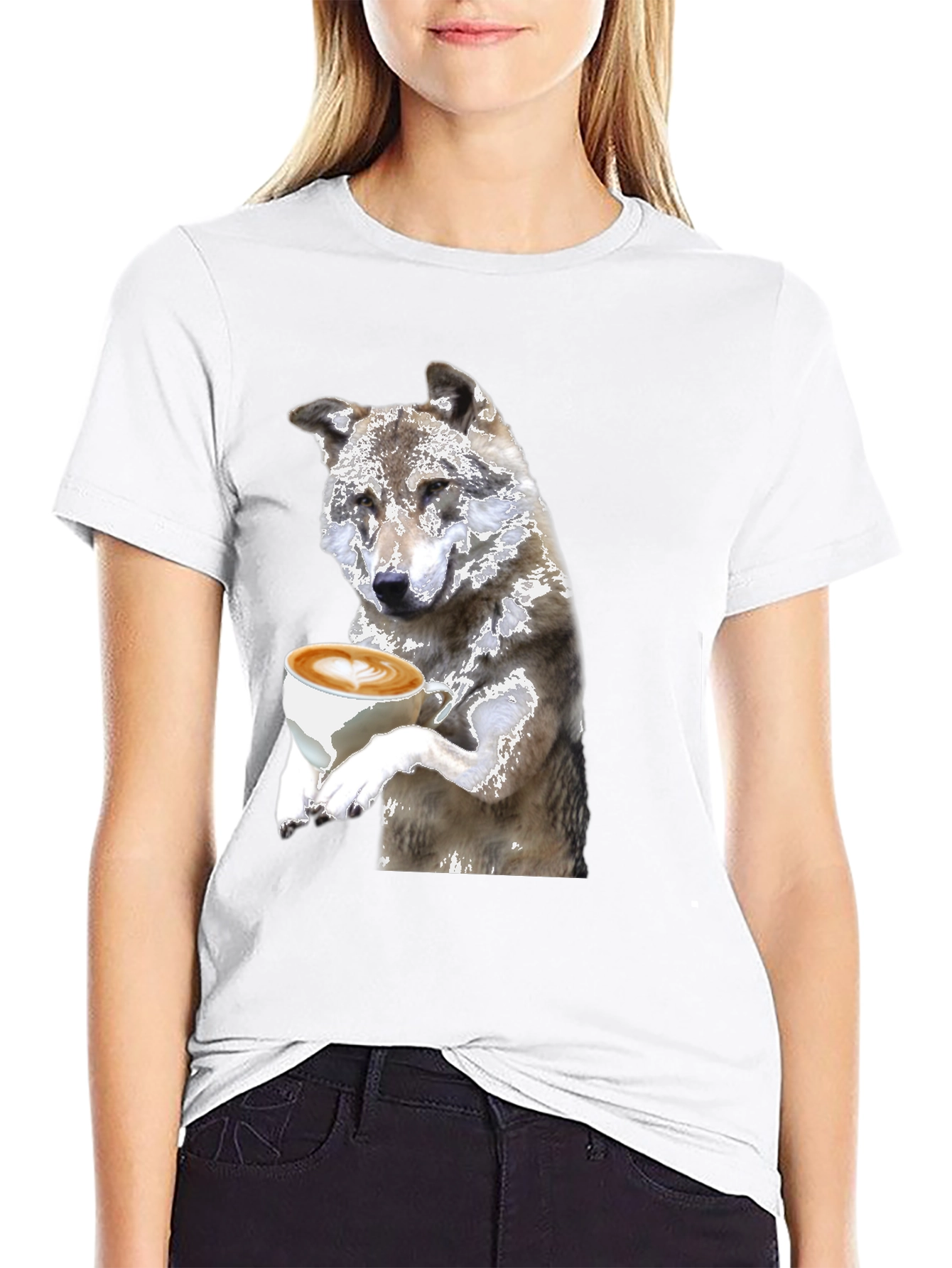 Wolf Latte Art T-Shirt - Black
