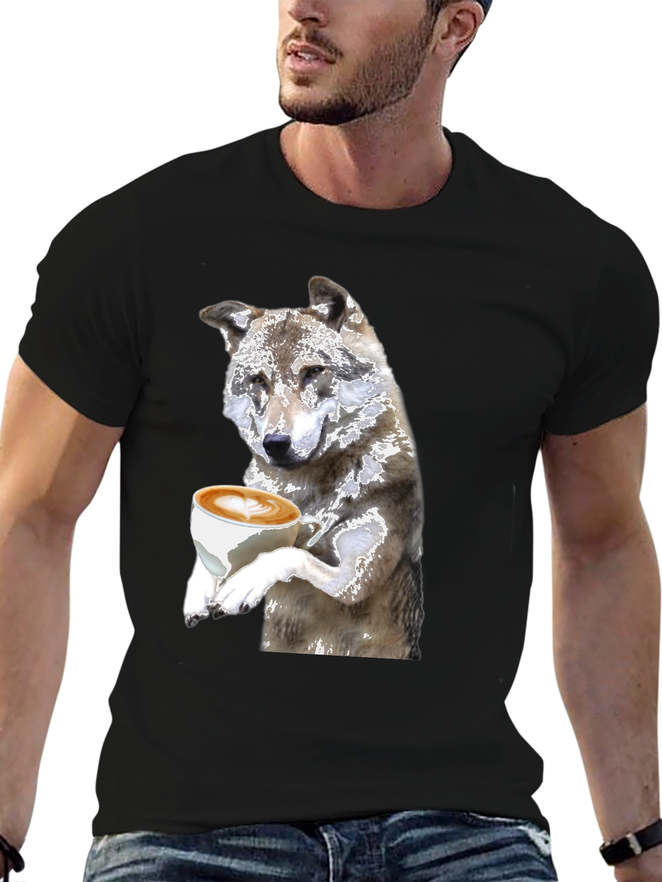 Wolf Latte Art T-Shirt - Black