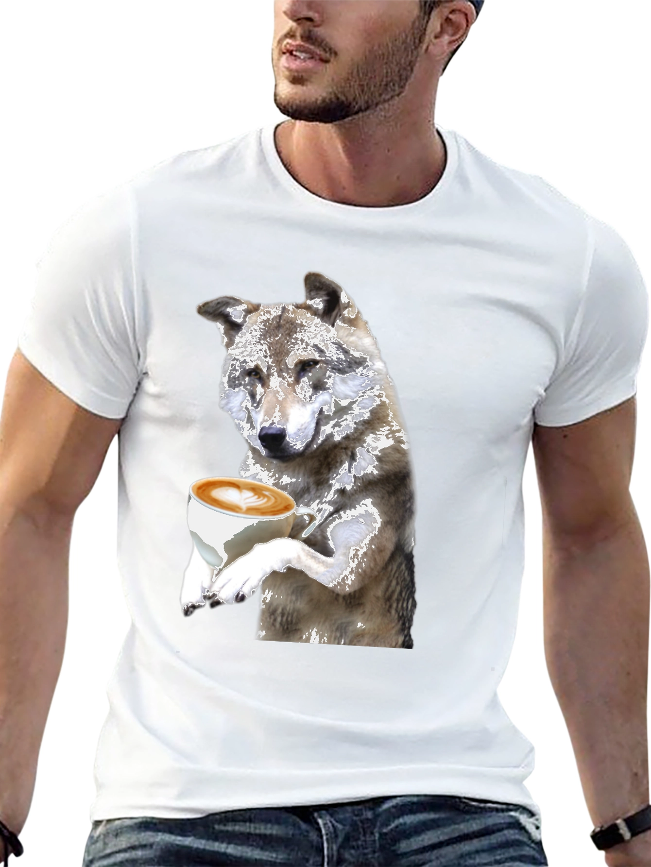 Wolf Latte Art T-Shirt - Black
