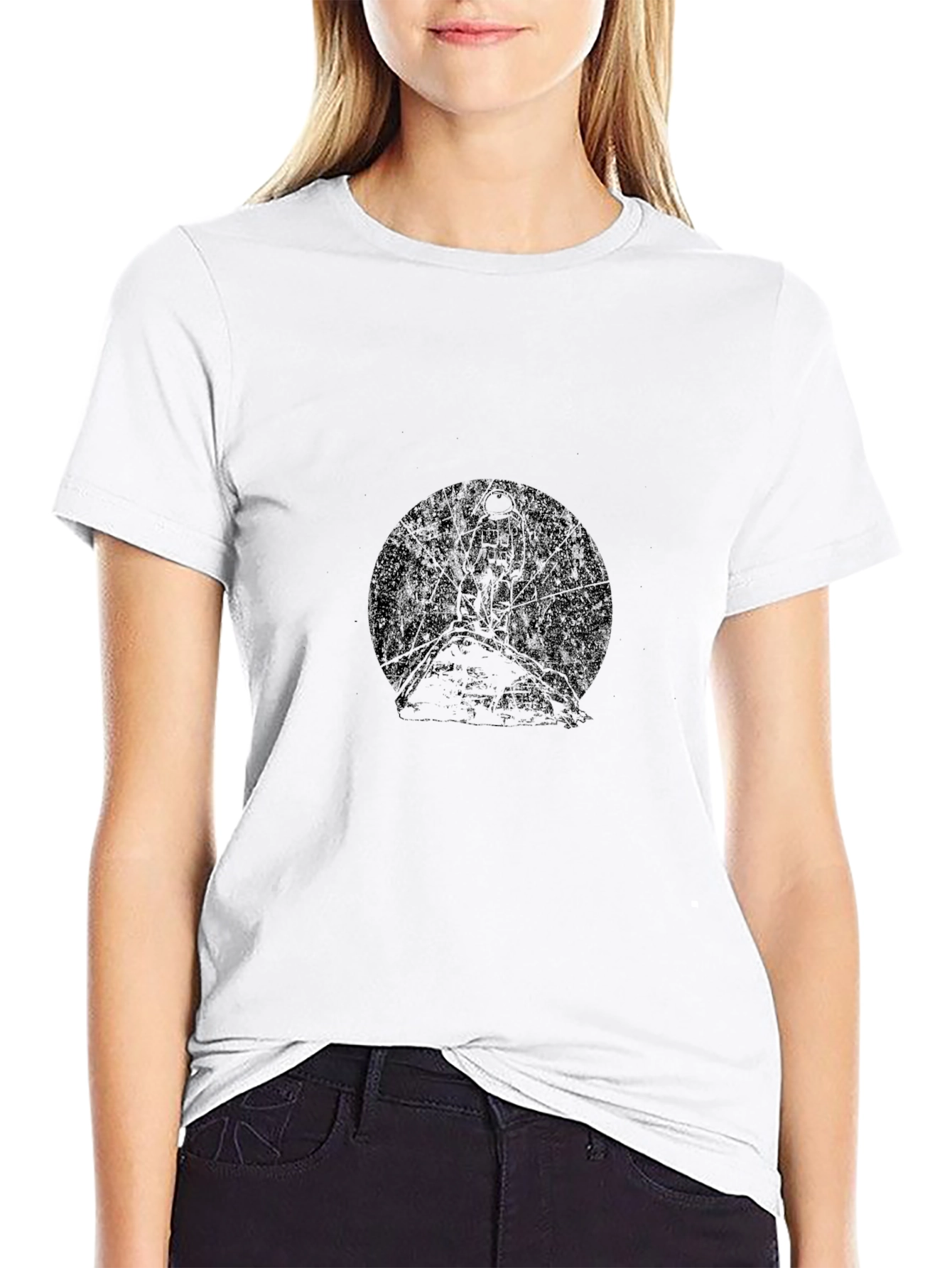 Mens Black Graphic Tee - Tree & Moon
