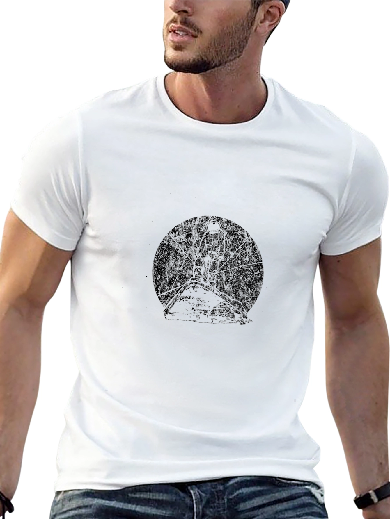 Mens Black Graphic Tee - Tree & Moon