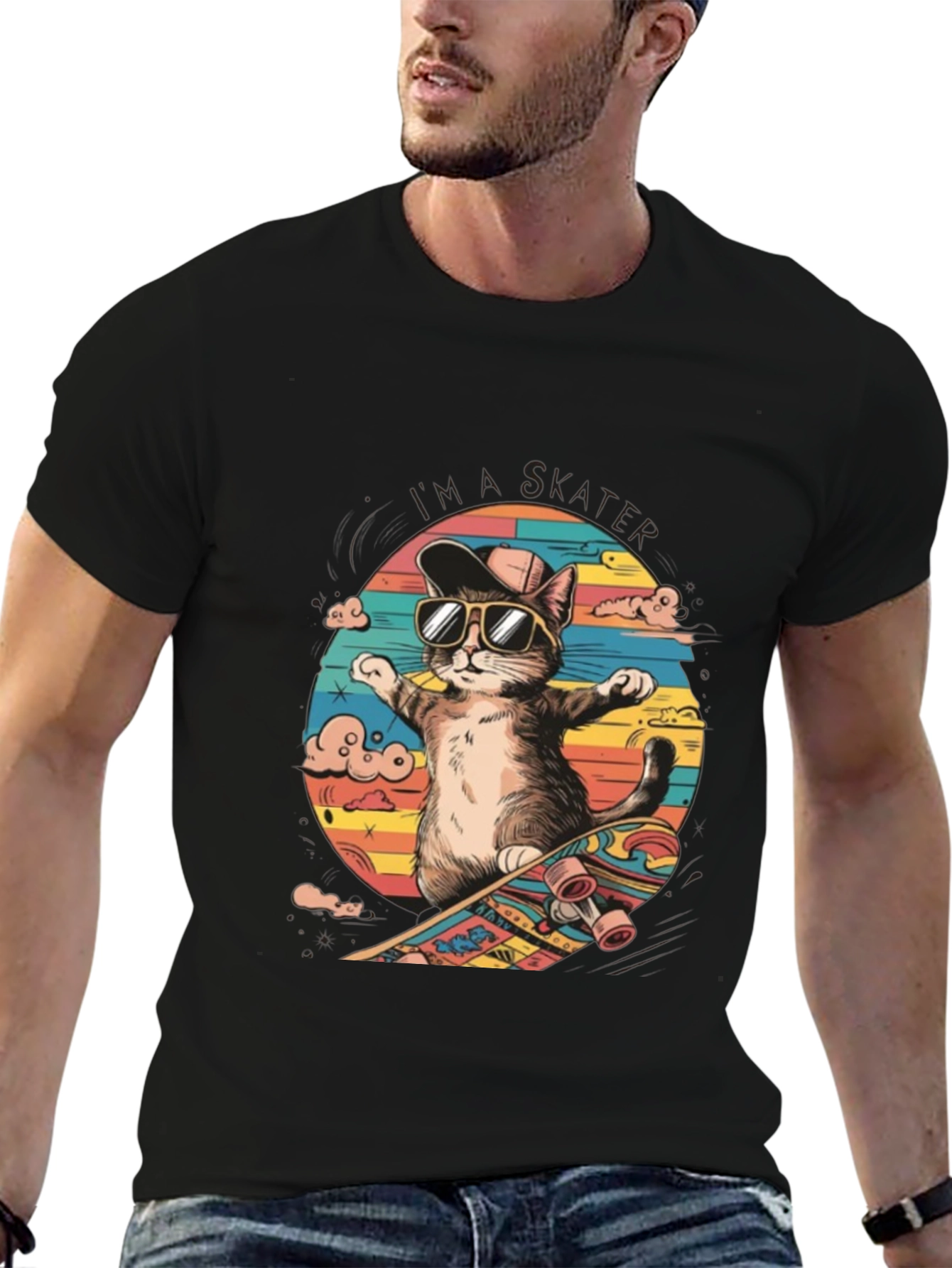 Cool Cat Skateboarder Graphic Tee