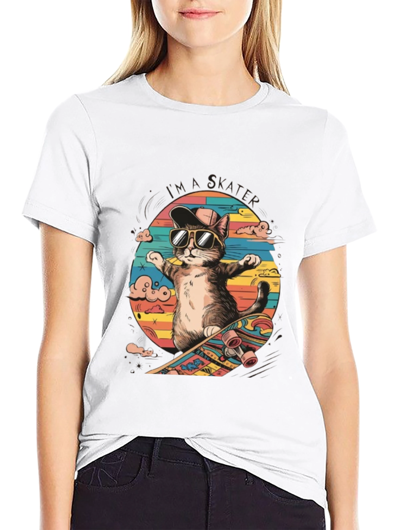 Cool Cat Skateboarder Graphic Tee