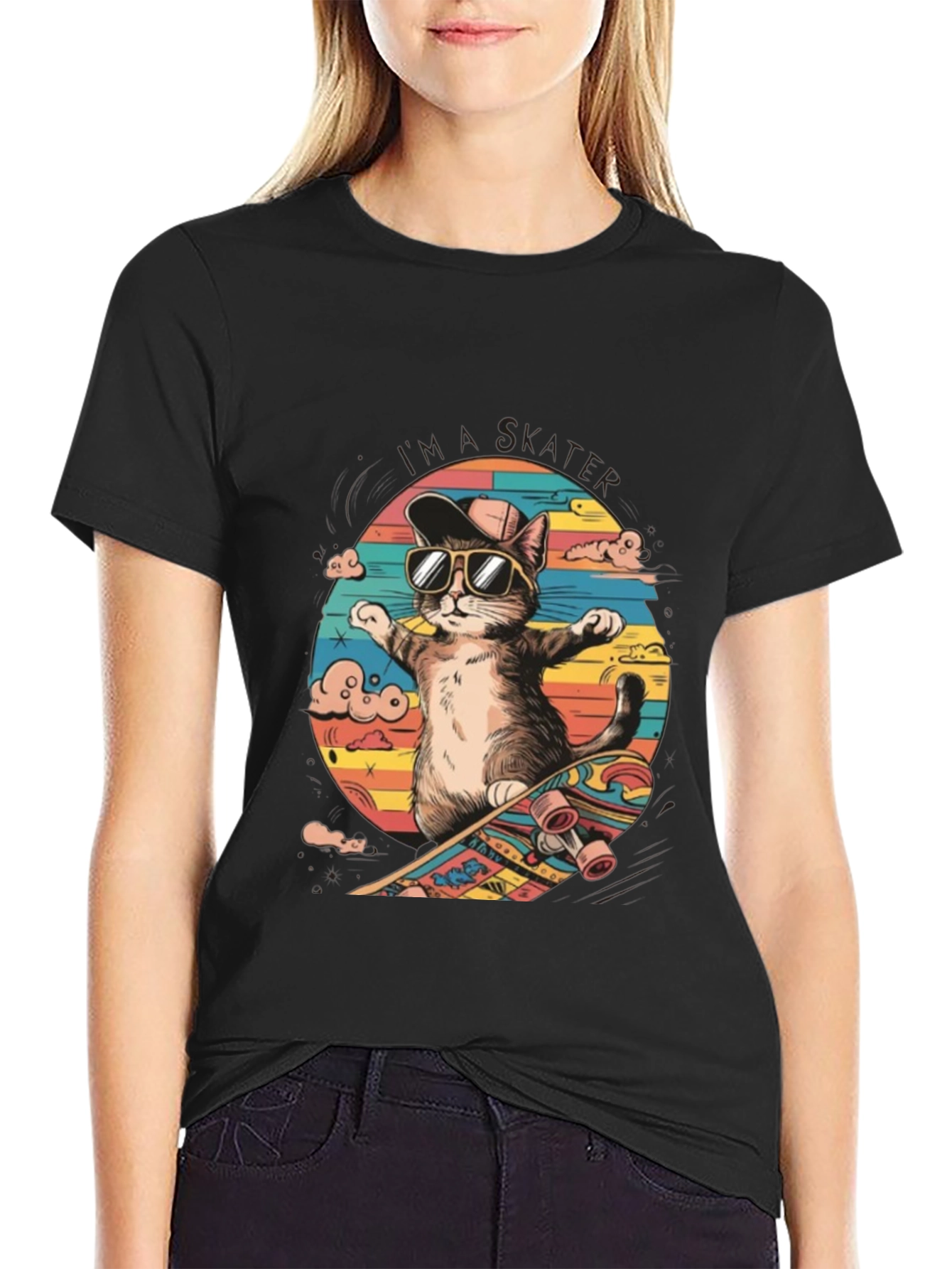 Cool Cat Skateboarder Graphic Tee