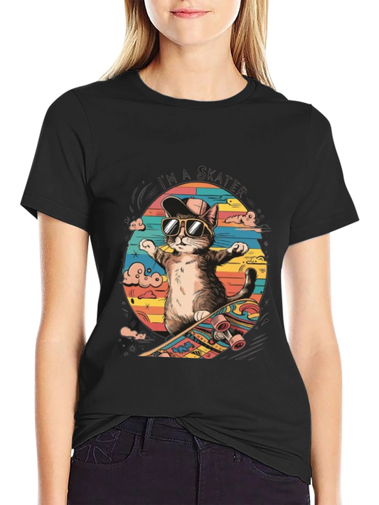 Cool Cat Skateboarder Graphic Tee