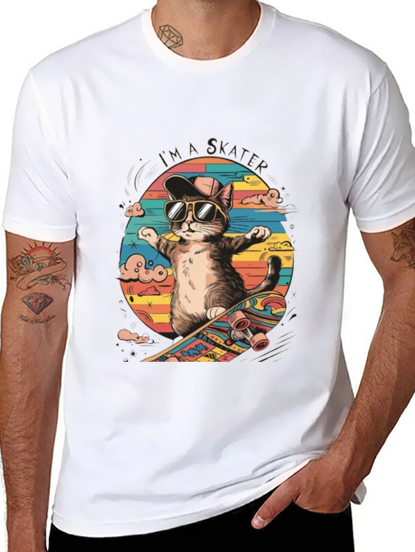 Cool Cat Skateboarder Graphic Tee