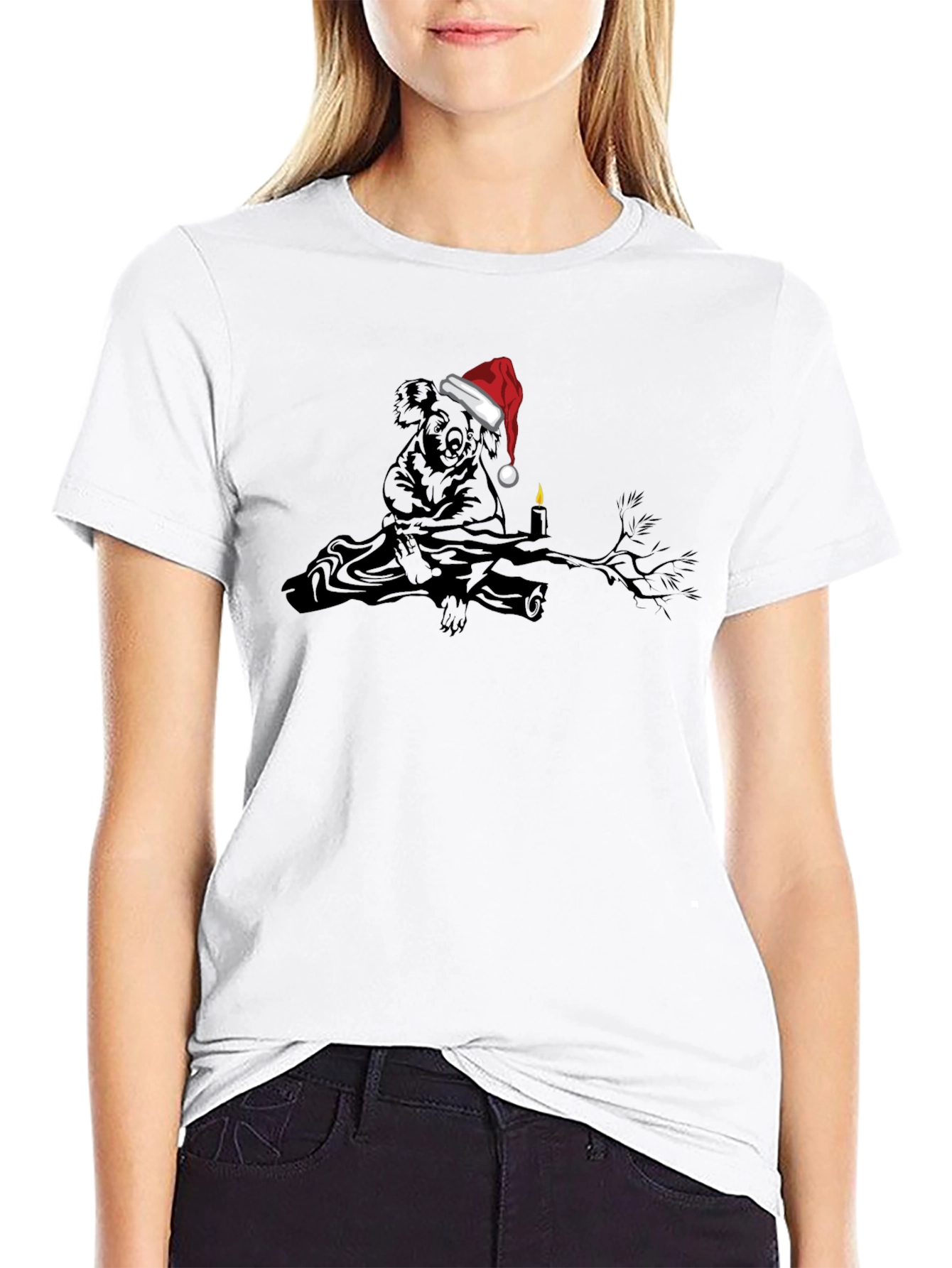 Festive Koala Santa Hat Graphic T-Shirt