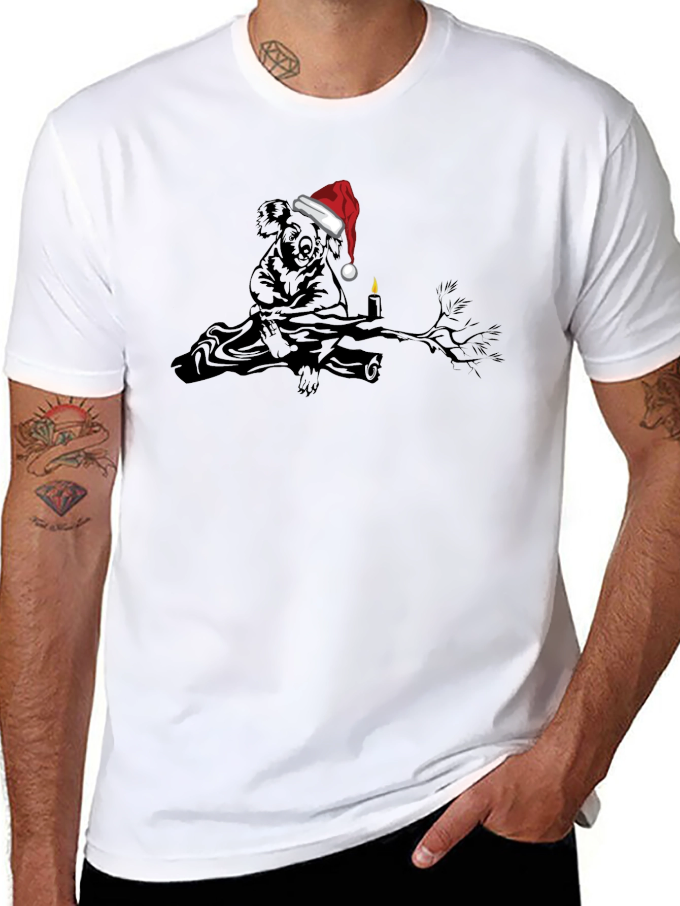 Festive Koala Santa Hat Graphic T-Shirt