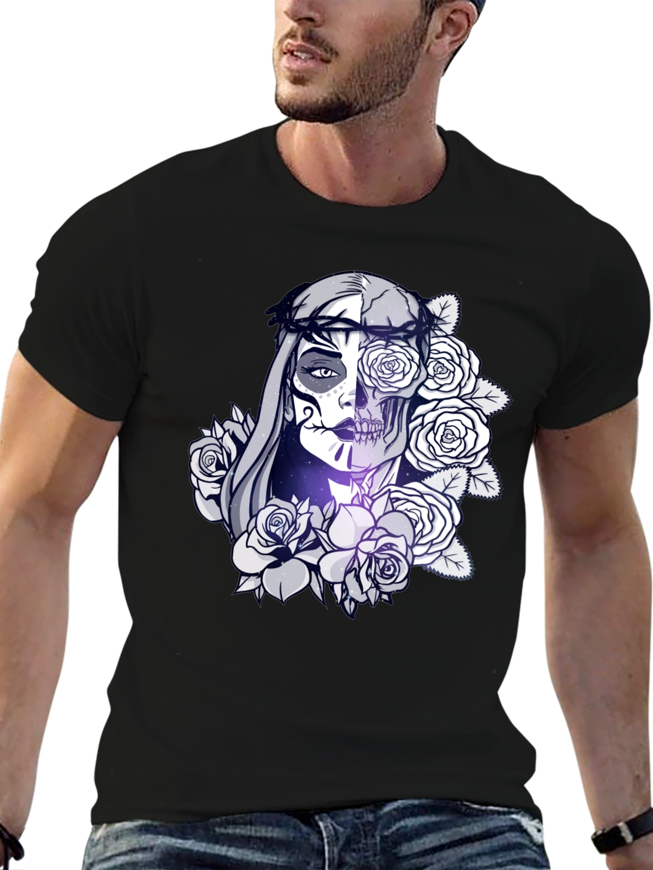 Sugar Skull Floral Black T-Shirt