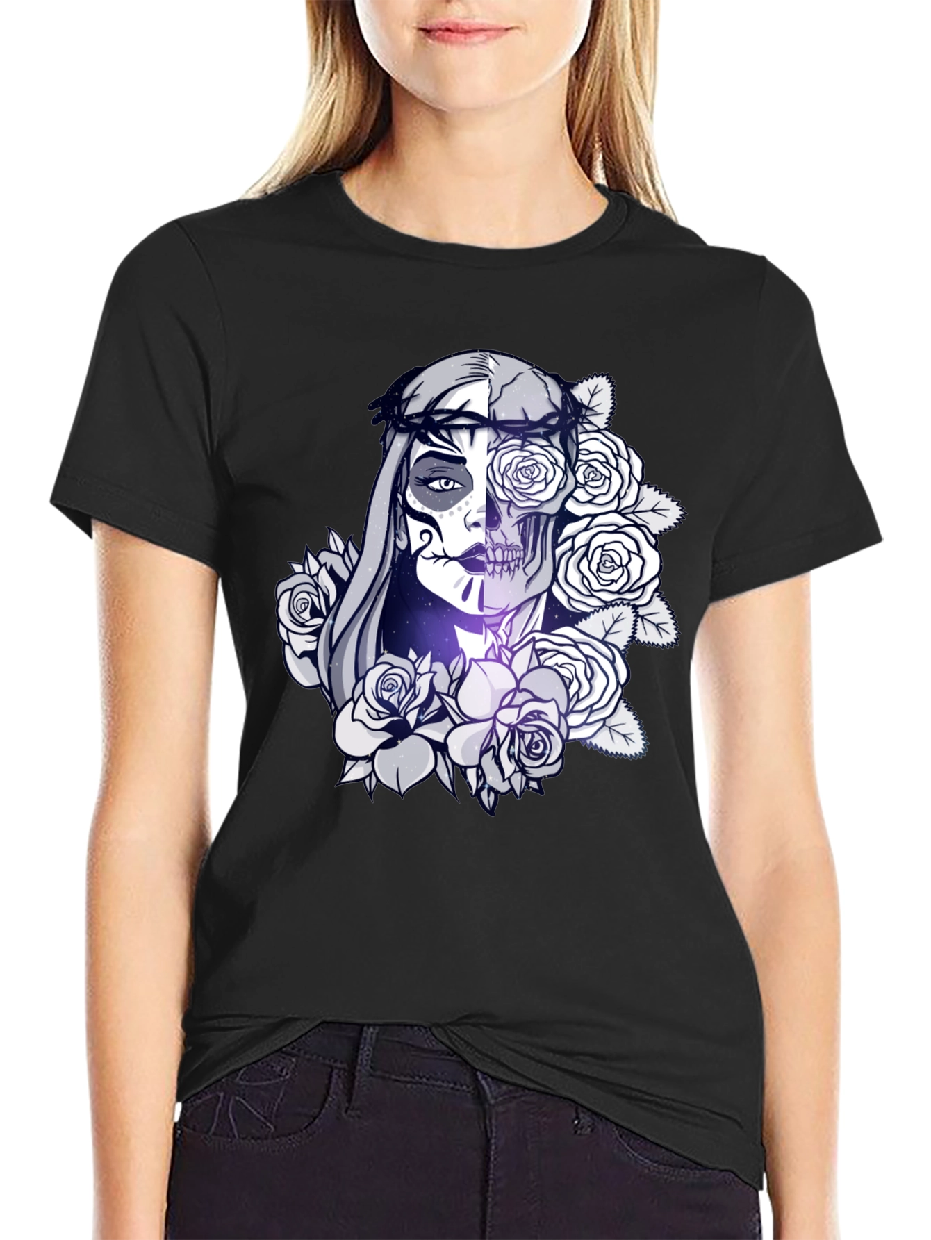 Sugar Skull Floral Black T-Shirt