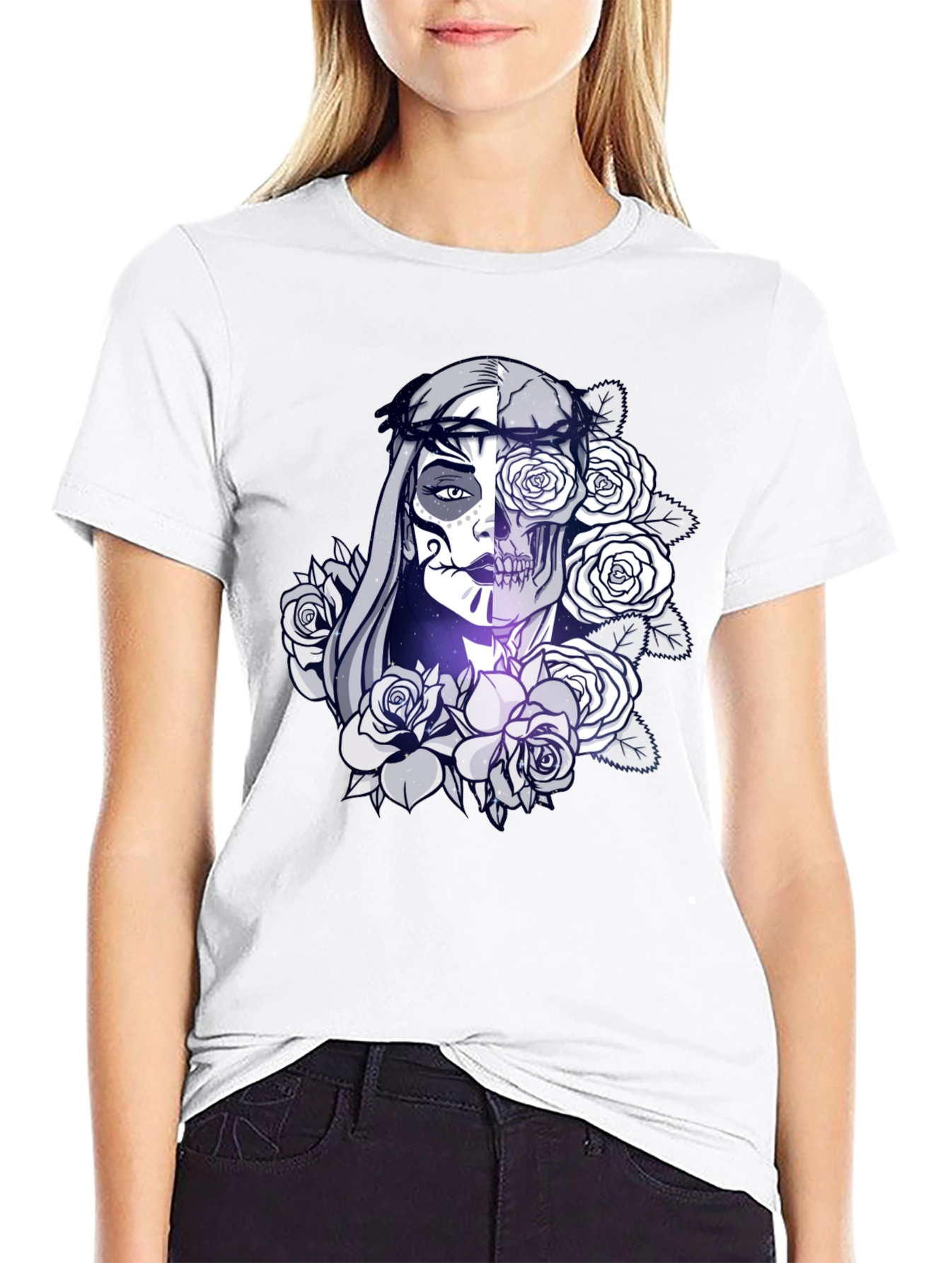 Sugar Skull Floral Black T-Shirt