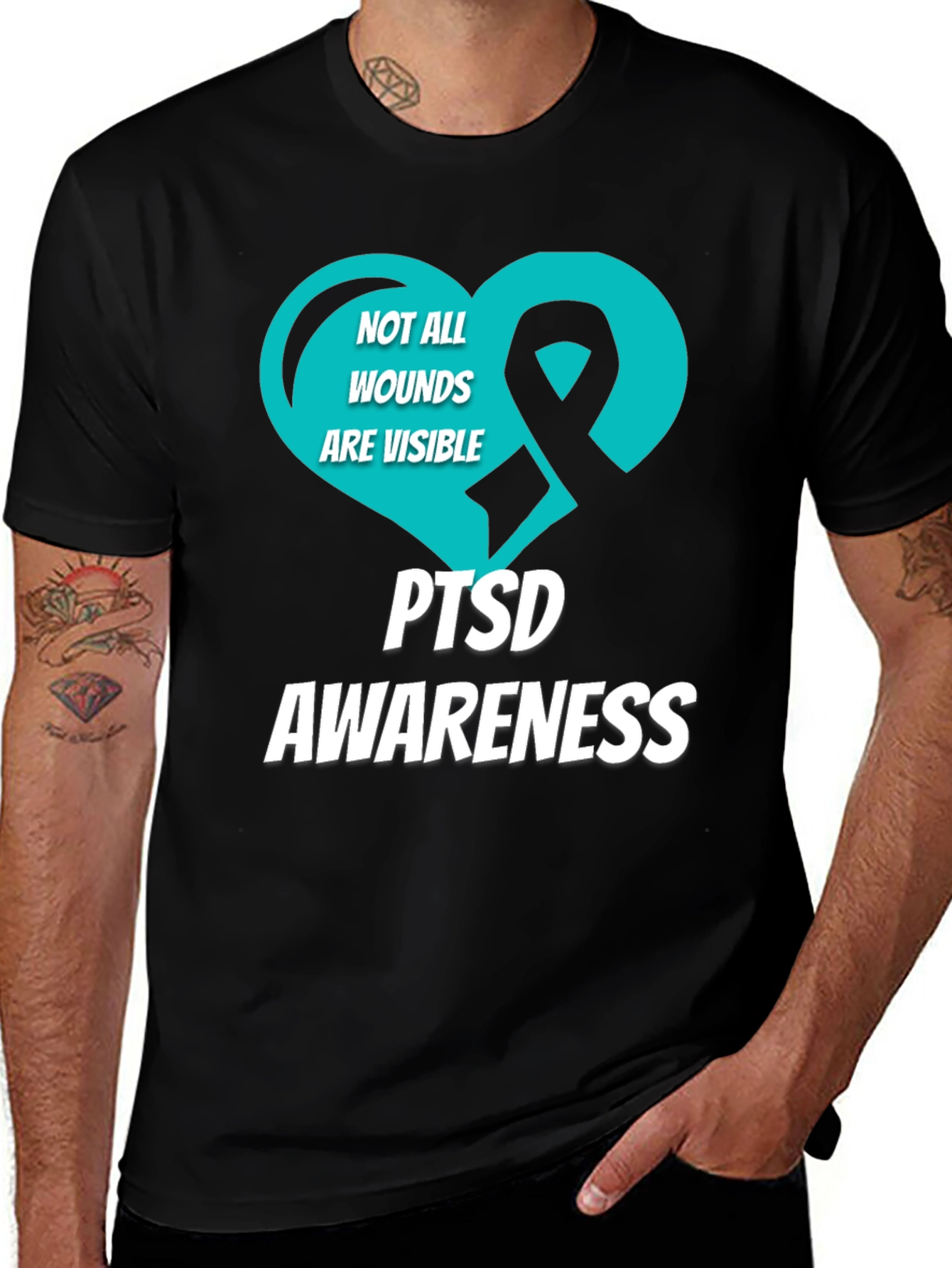 PTSD Awareness T-Shirt - Teal Heart Ribbon Design