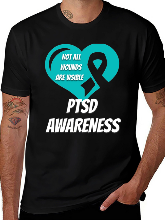 PTSD Awareness T-Shirt - Teal Heart Ribbon Design