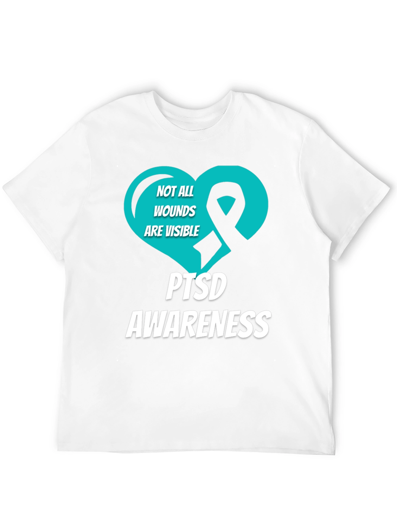 PTSD Awareness T-Shirt - Teal Heart Ribbon Design