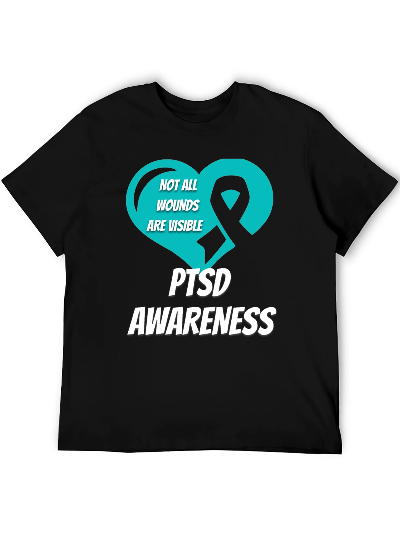 PTSD Awareness T-Shirt - Teal Heart Ribbon Design
