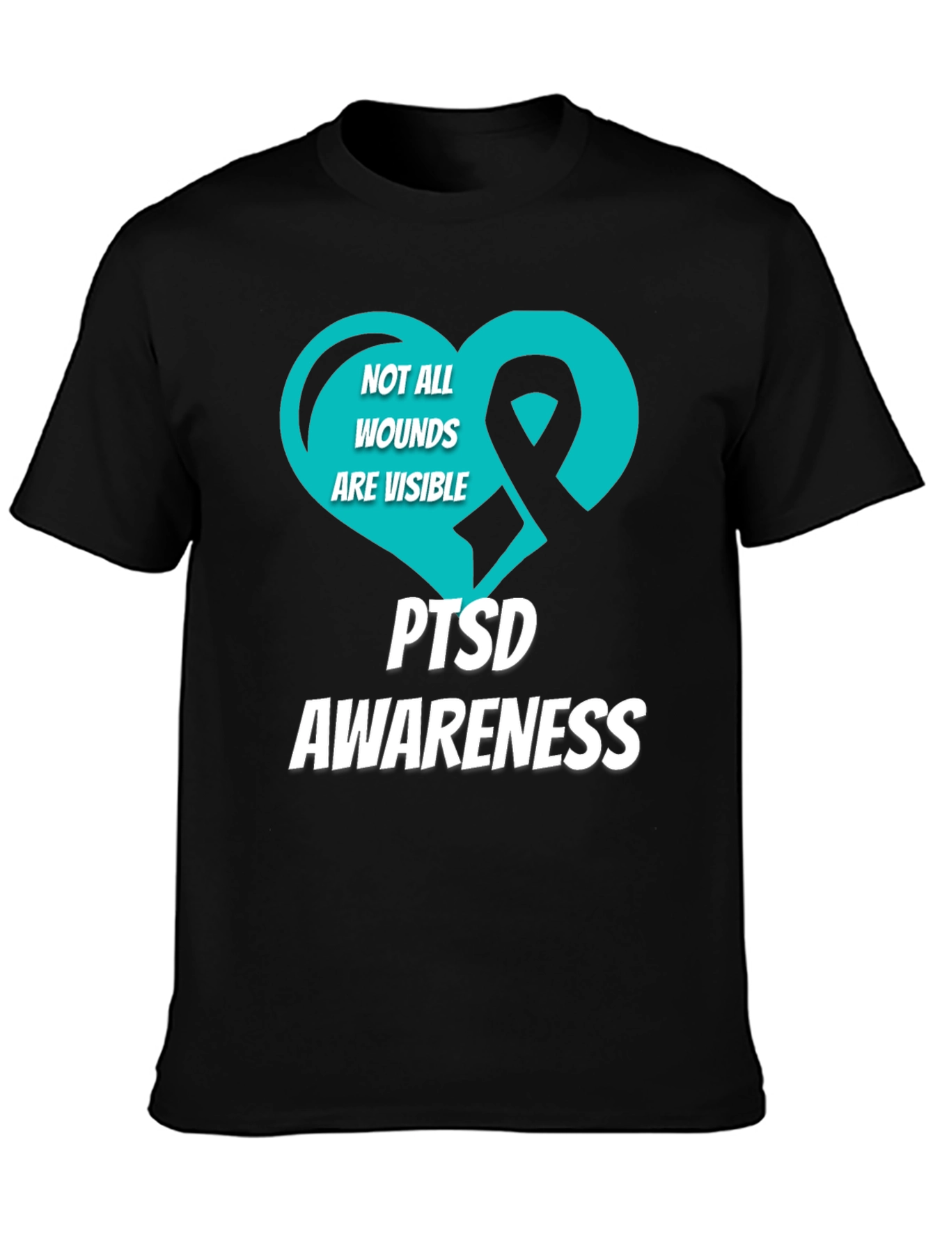 PTSD Awareness T-Shirt - Teal Heart Ribbon Design
