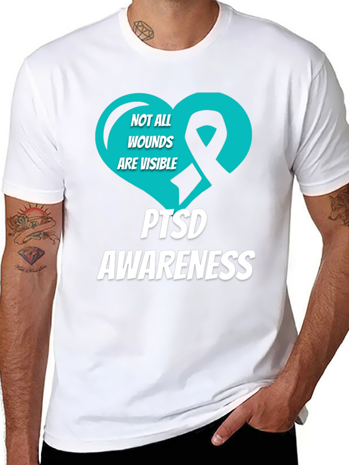 PTSD Awareness T-Shirt - Teal Heart Ribbon Design