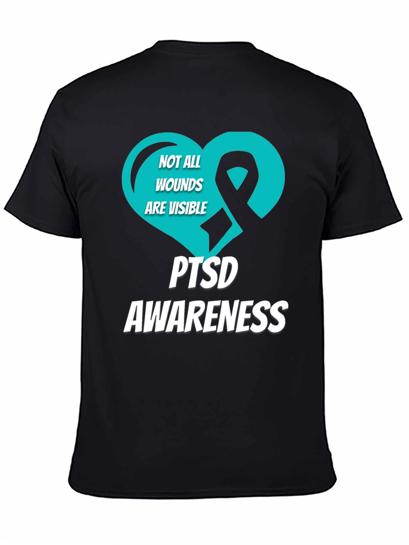 PTSD Awareness T-Shirt - Teal Heart Ribbon Design