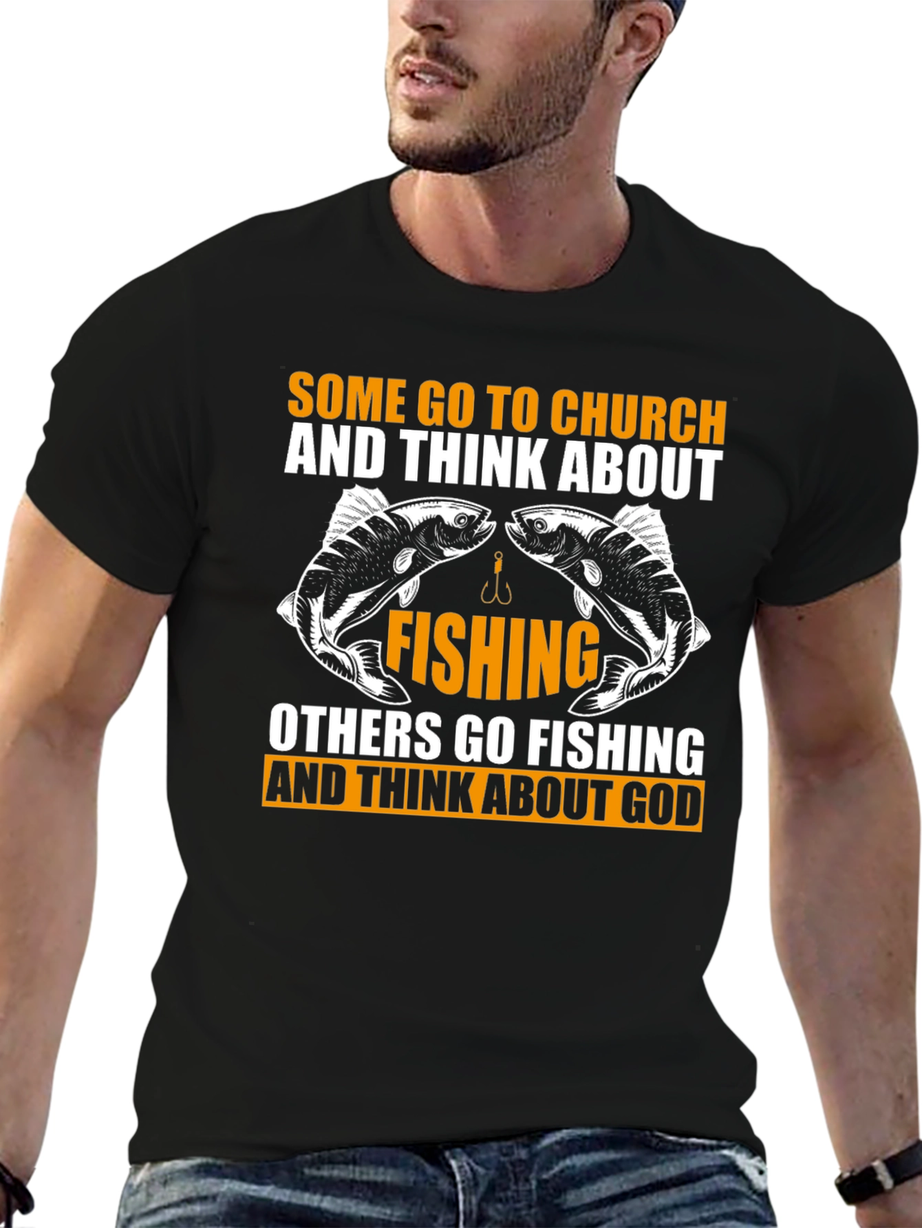 Fishing & God Graphic Tee - Black Cotton T-Shirt