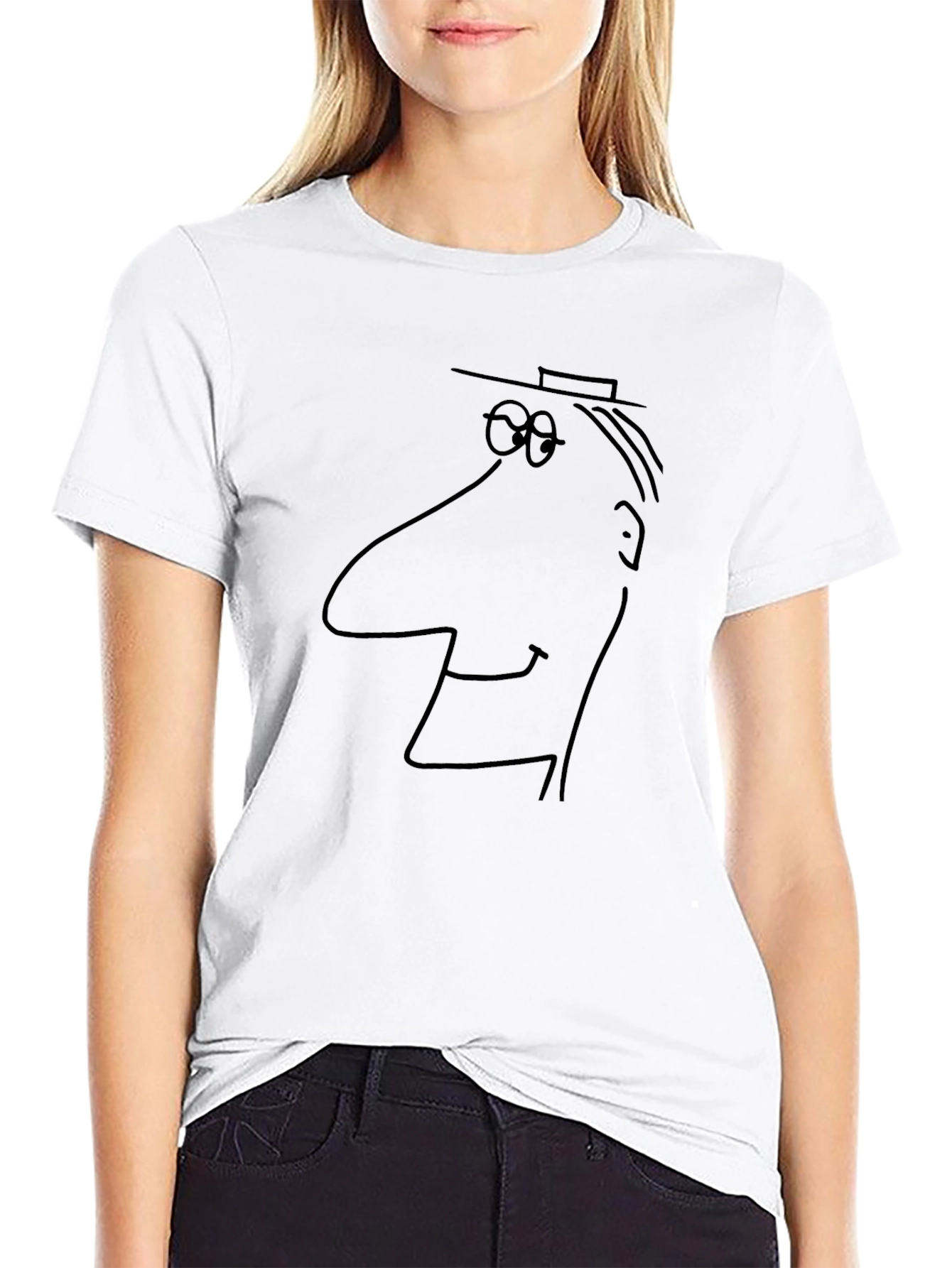 Abstract Cartoon Face Black T-Shirt
