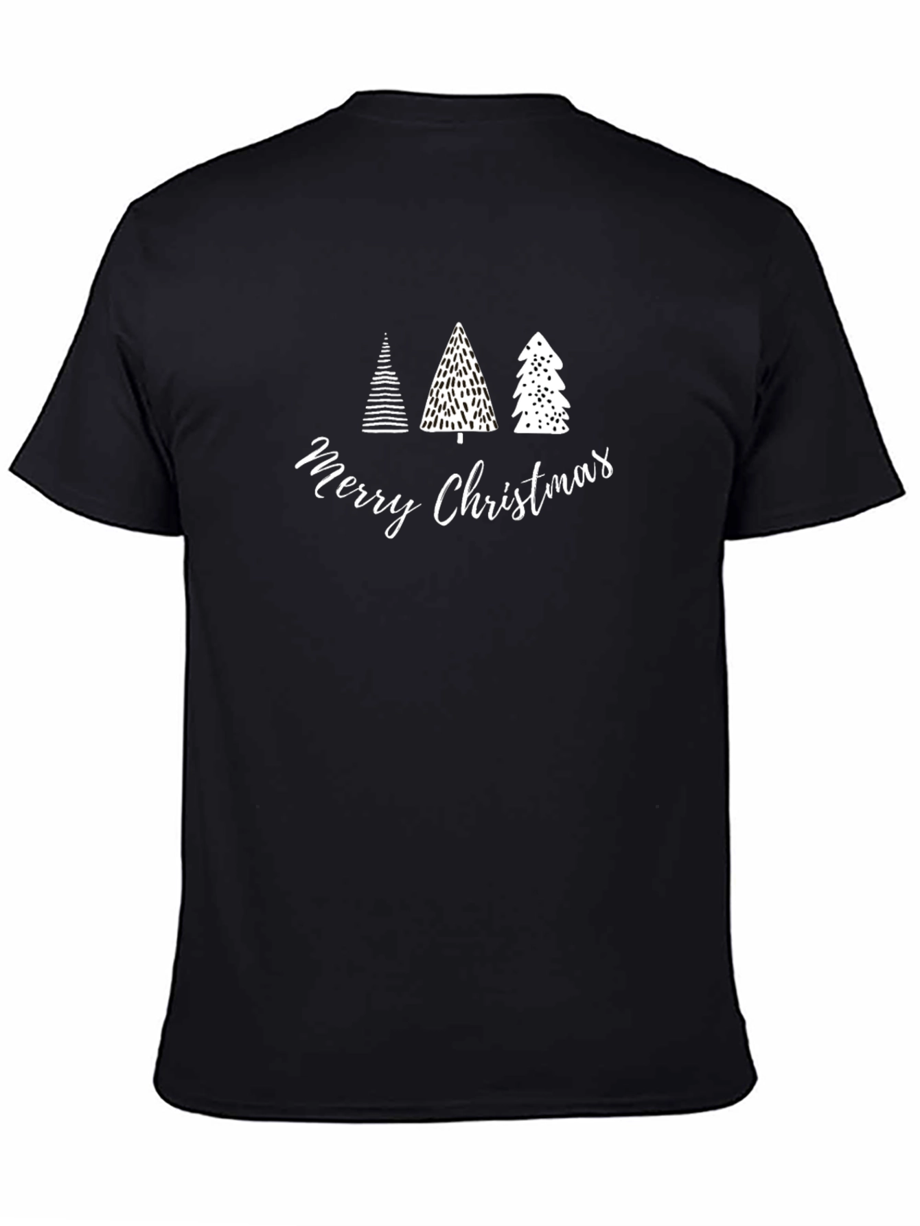 Merry Christmas Trees Graphic Tee - Black Cotton T-Shirt