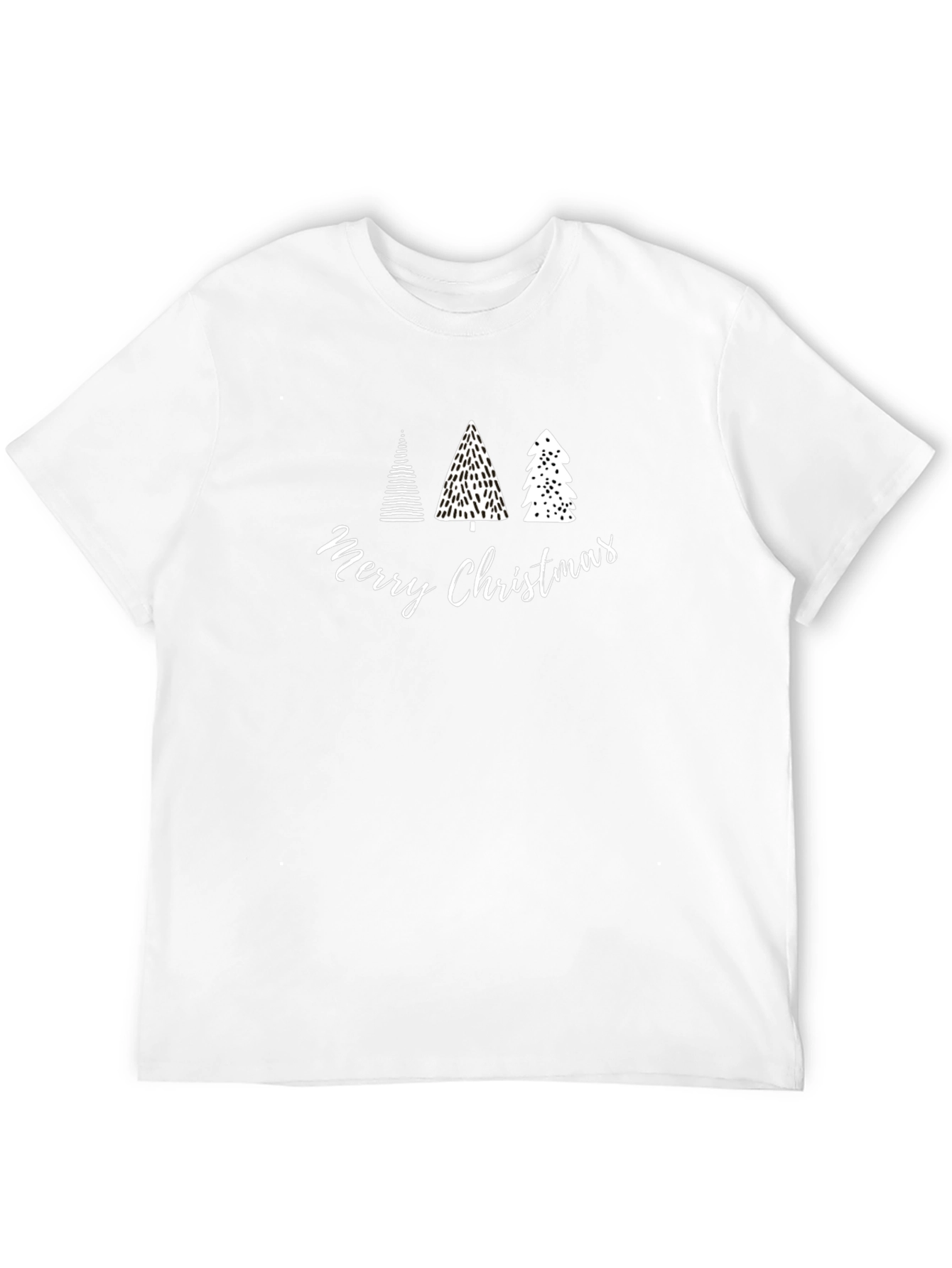 Merry Christmas Trees Graphic Tee - Black Cotton T-Shirt